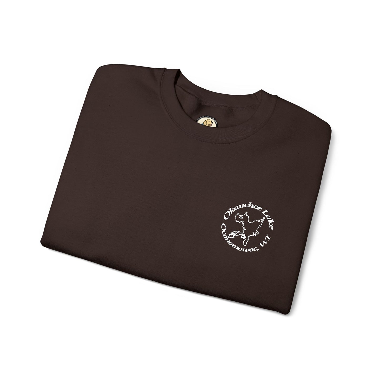 Okauchee Lake Embroidered circle text Oconomowoc WI Unisex Heavy Blend™ Crewneck Sweatshirt