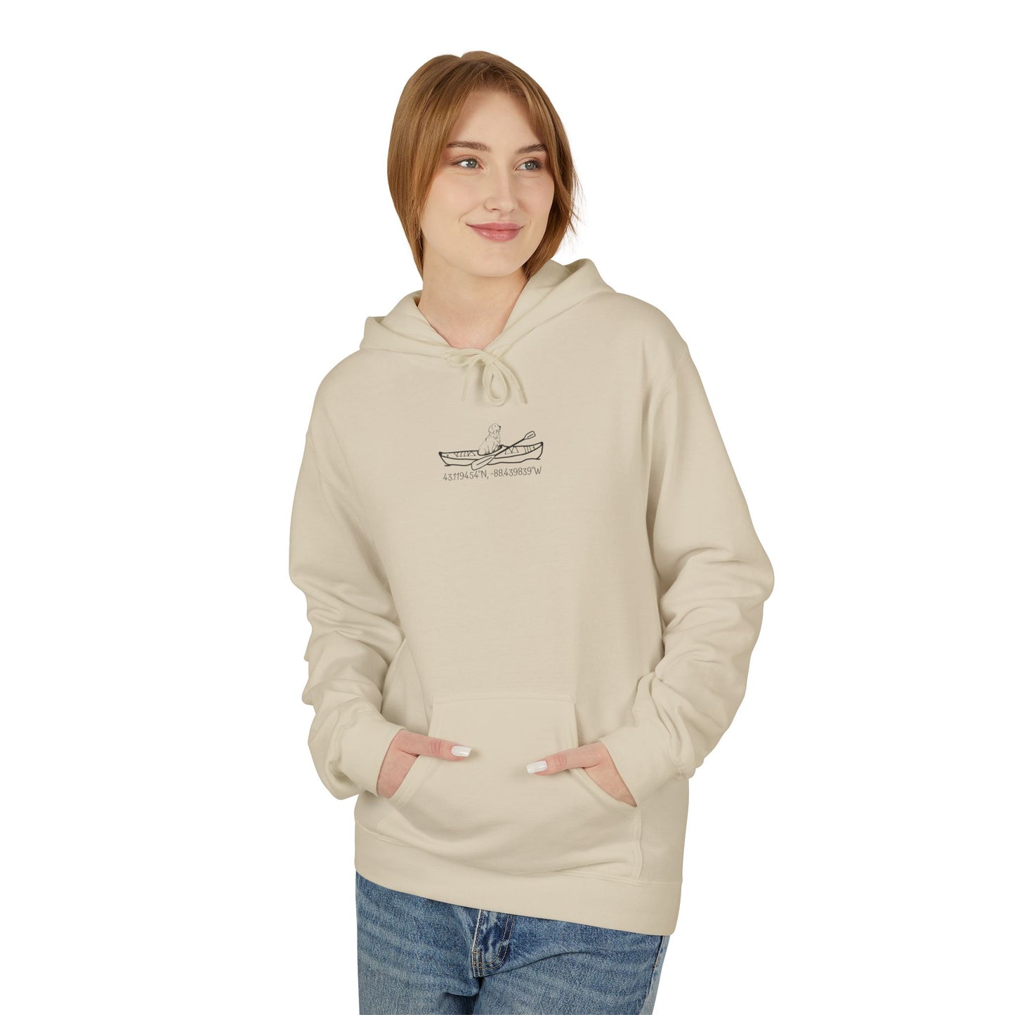 Bite or Beer Fishing, Golden retriever Kayak Dog Midweight Travel Hoodie - Softstyle Gildan