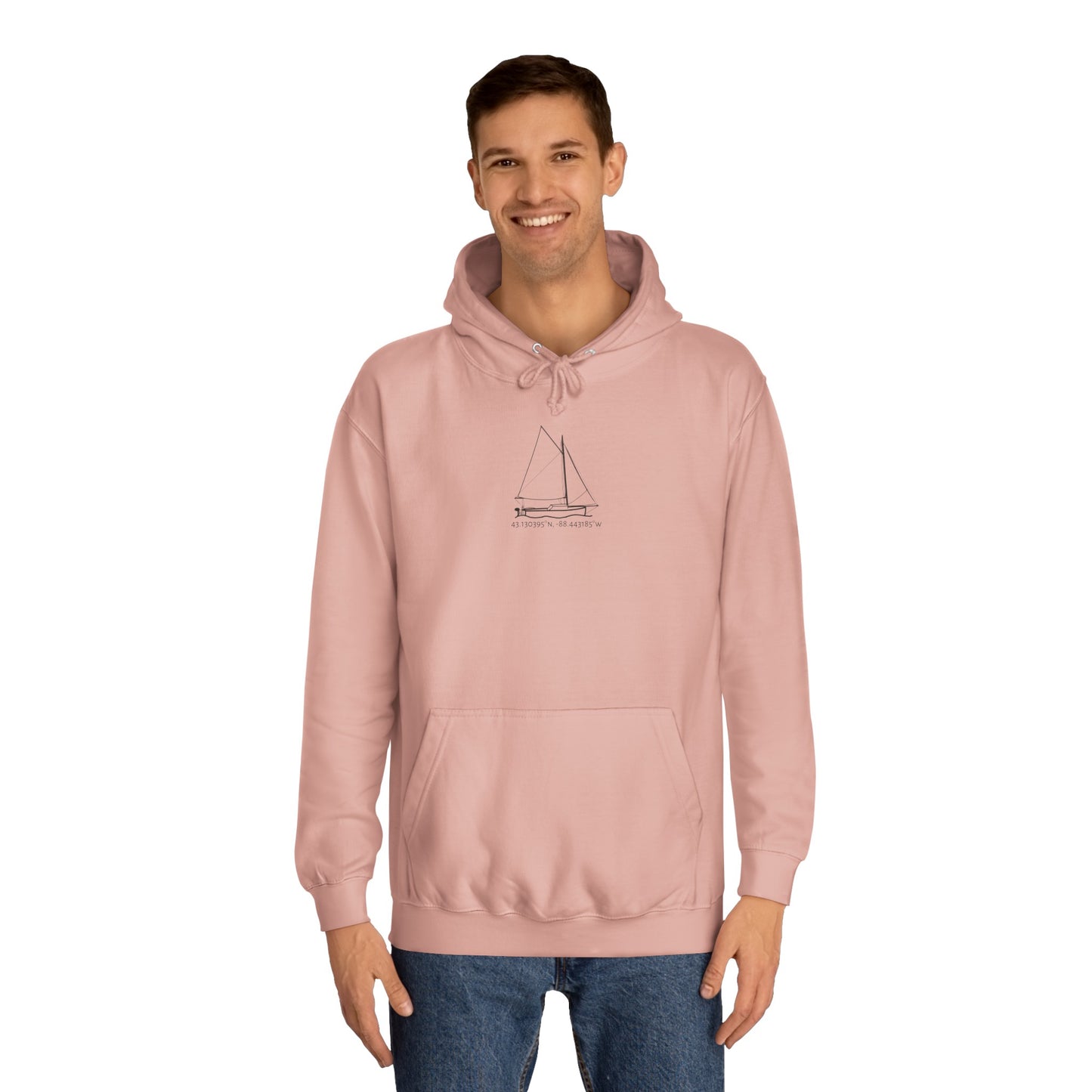 Sailboat With Motor Okauchee Lake Coordinates - Medium Weight Hoodie