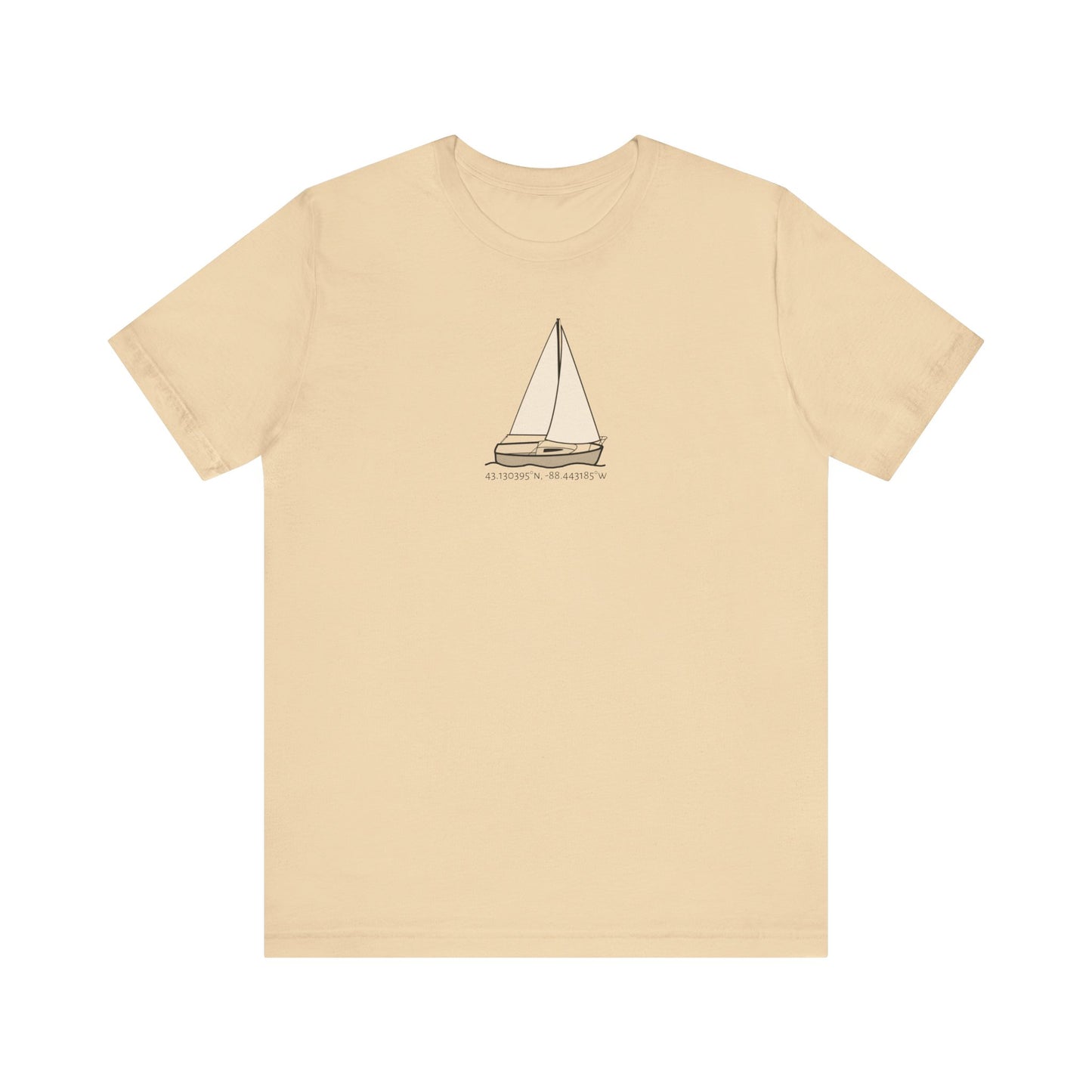 Sailboat Comfort Okauchee Lake Coordinates Unisex Lightweight Short Sleeve Tee