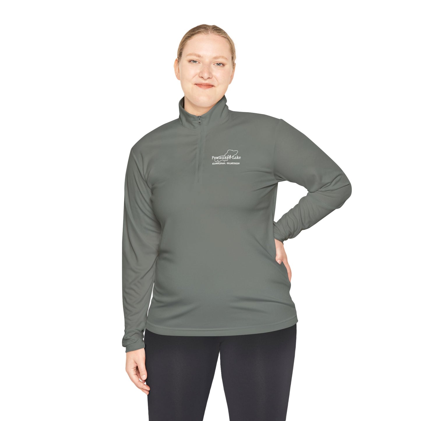 Pewaukee lake Name and CoordsUnisex Quarter-Zip Pullover