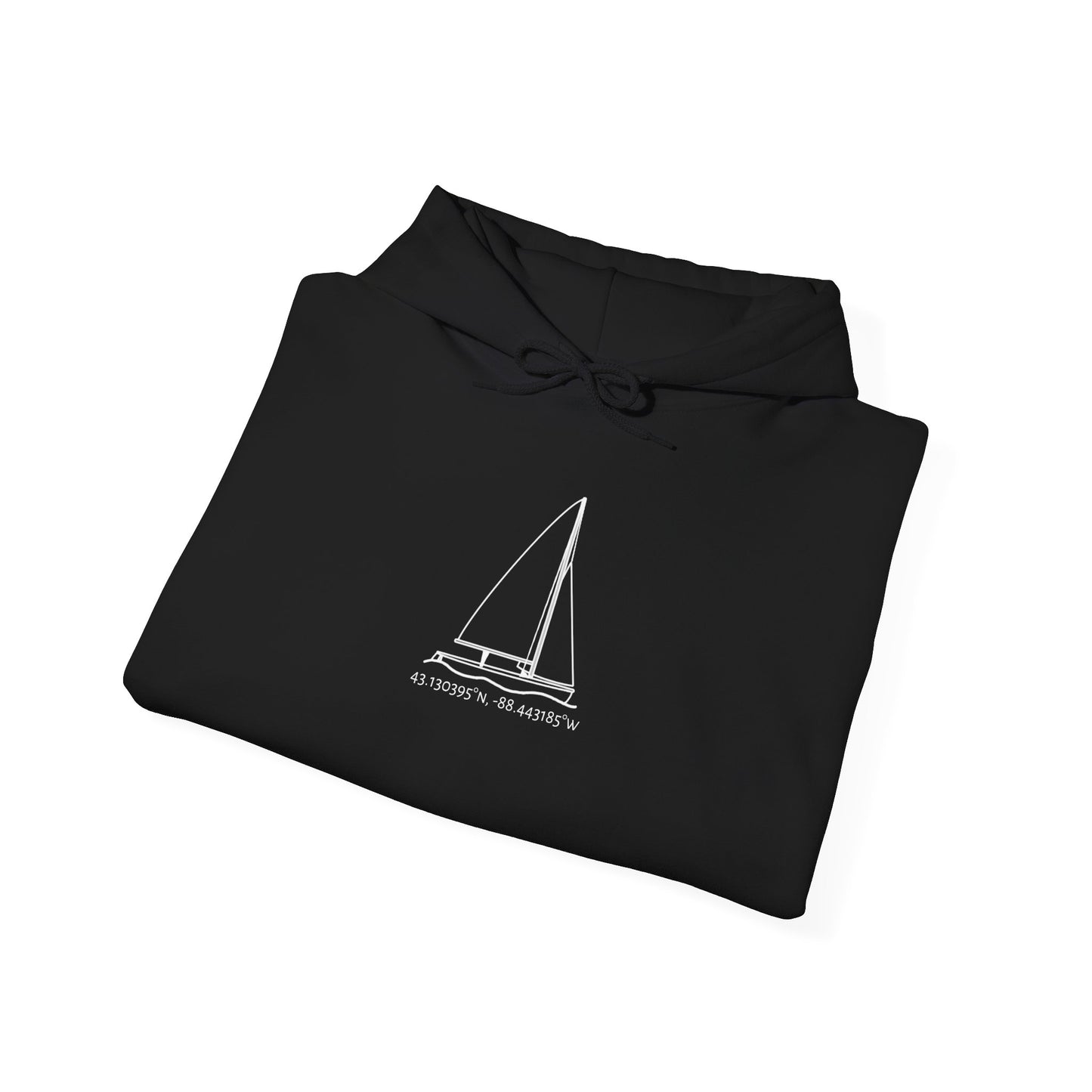 Sailboat 470 Model Type Okauchee Lake Coordinates Unisex Heavy Blend™ Hooded Sweatshirt