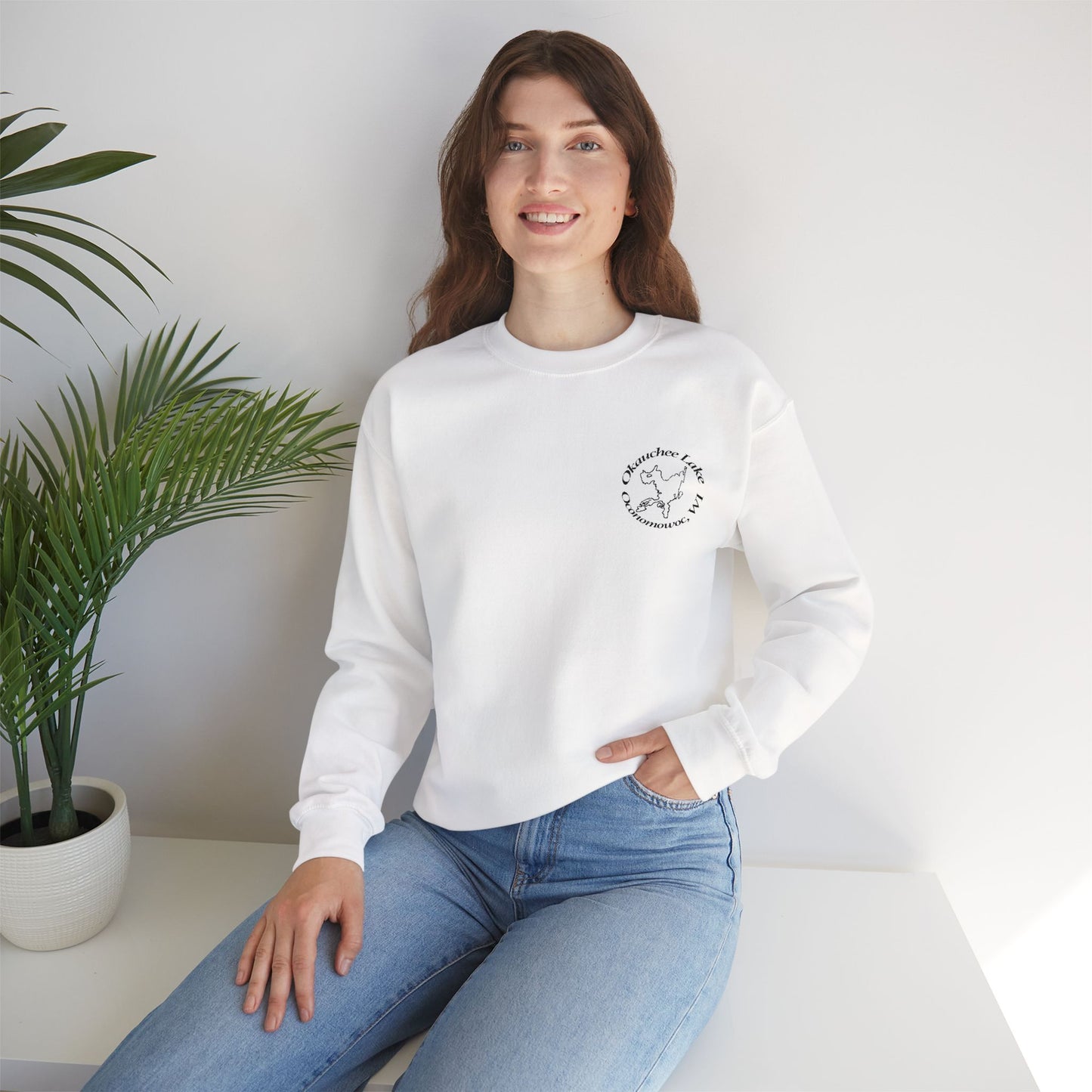Okauchee Lake Embroidered Circle Text Oconomowoc WIUnisex Heavy Blend™ Crewneck Sweatshirt