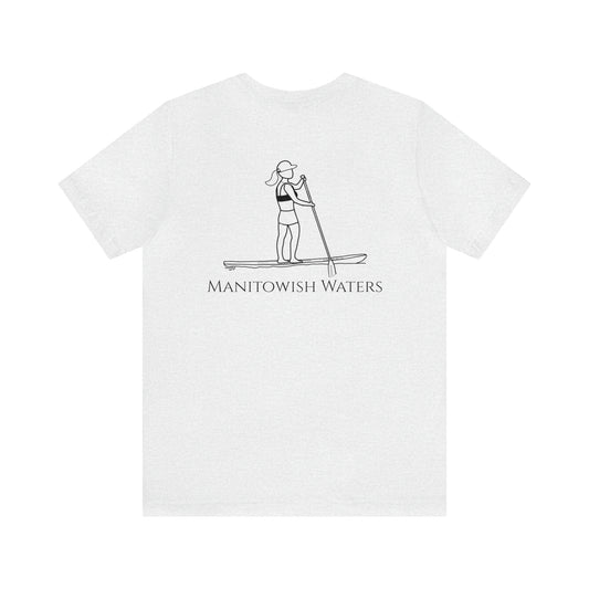 Paddle Board Female Back - Manitowish Waters Unisex Lightweight Short Sleeve Tee