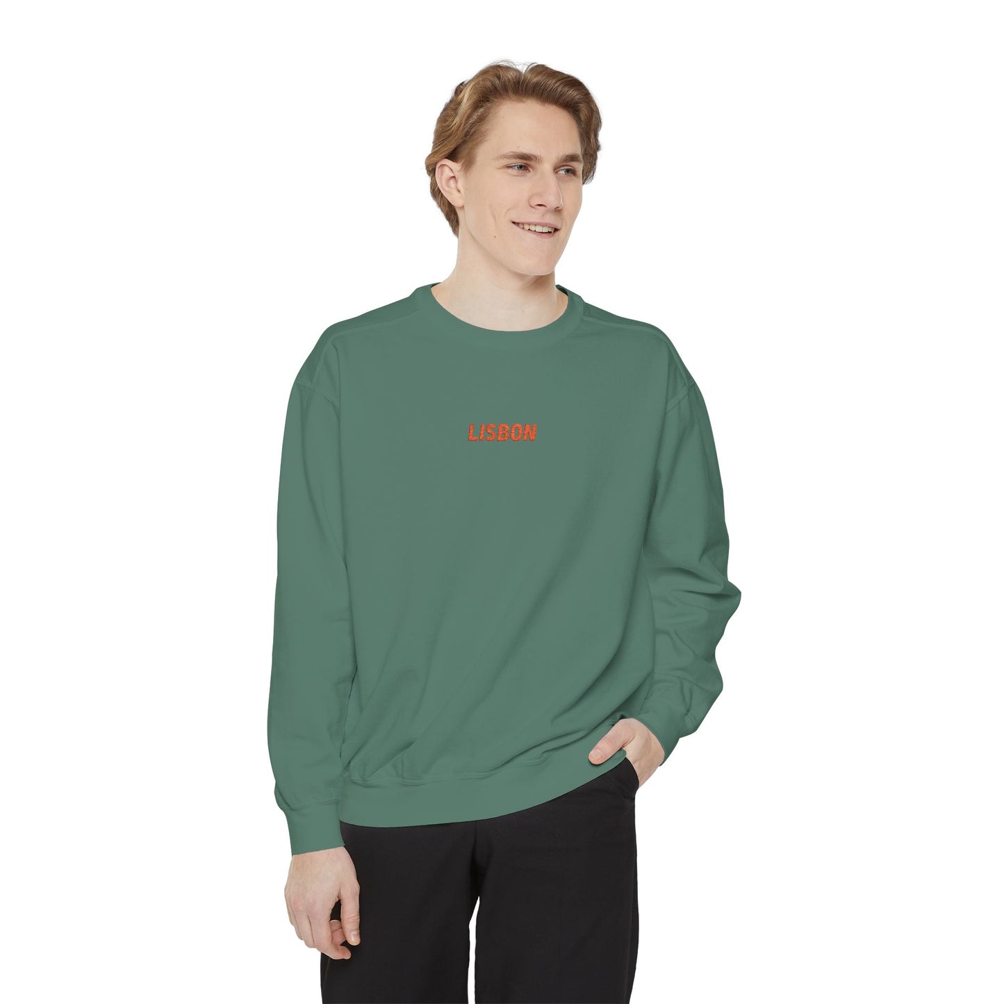 Lisbon Basic Text Unisex Embroidered Crewneck Sweatshirt - Comfort Colors