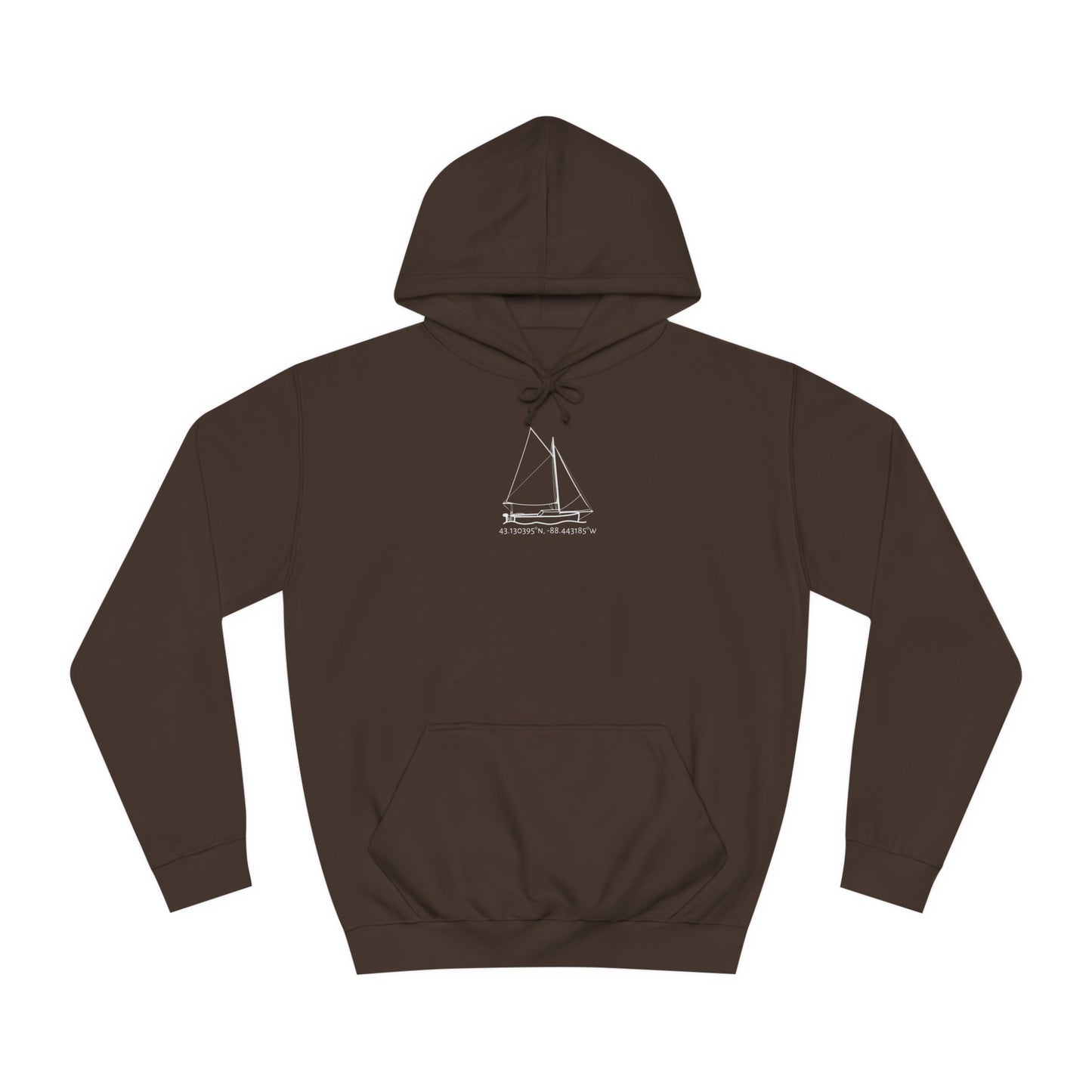 Sailboat With Motor Okauchee Lake Coordinates - Medium Weight Hoodie