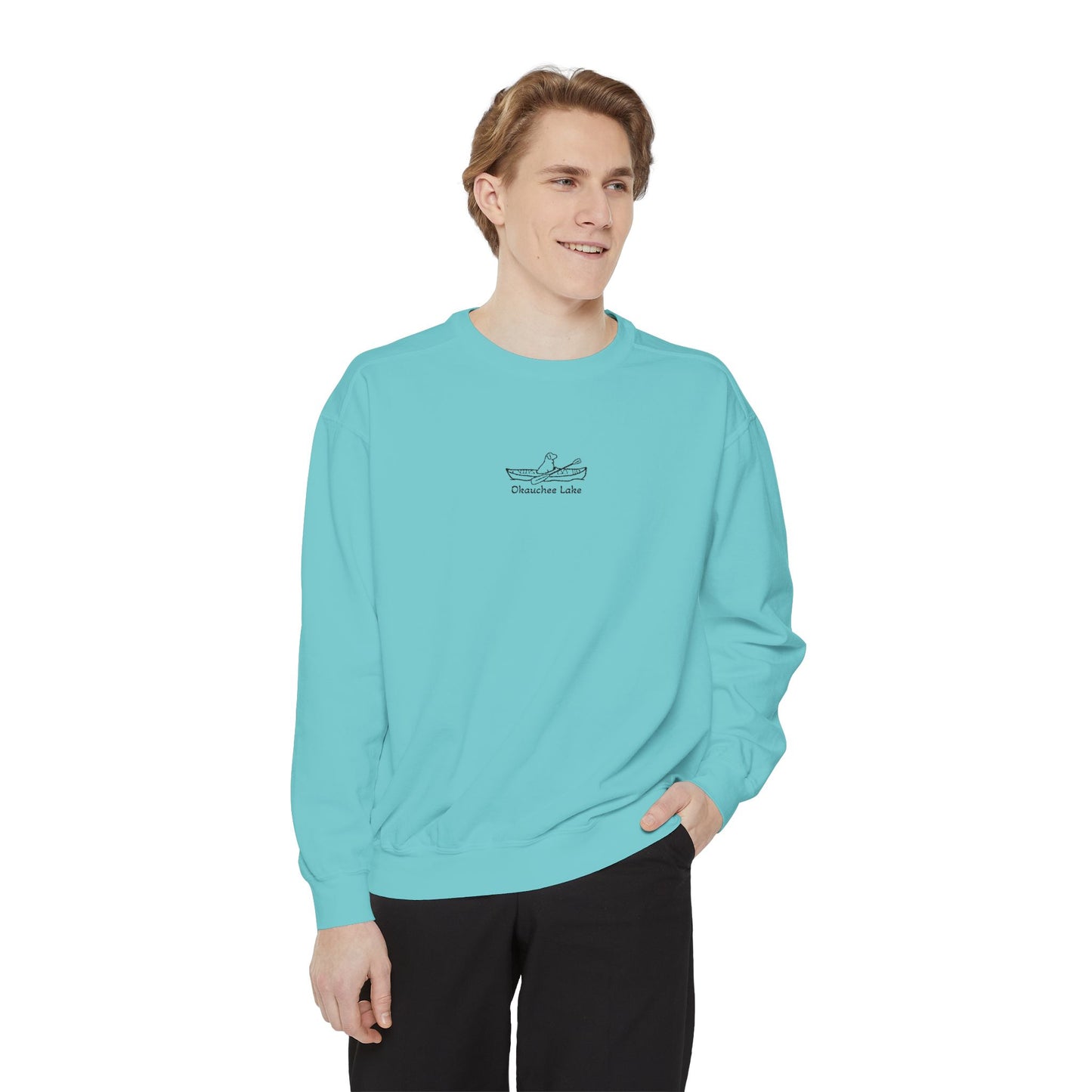 Kayak Dog Lab Embroidered Crewneck Sweatshirt - Comfort Colors