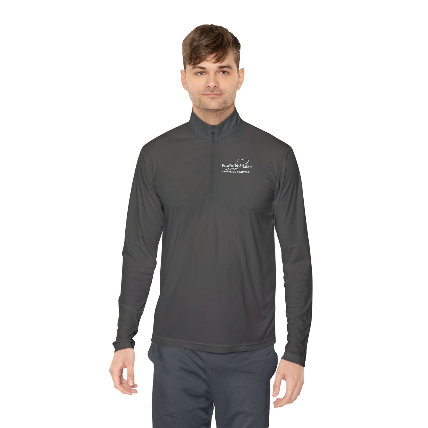 Pewaukee lake Name and CoordsUnisex Quarter-Zip Pullover