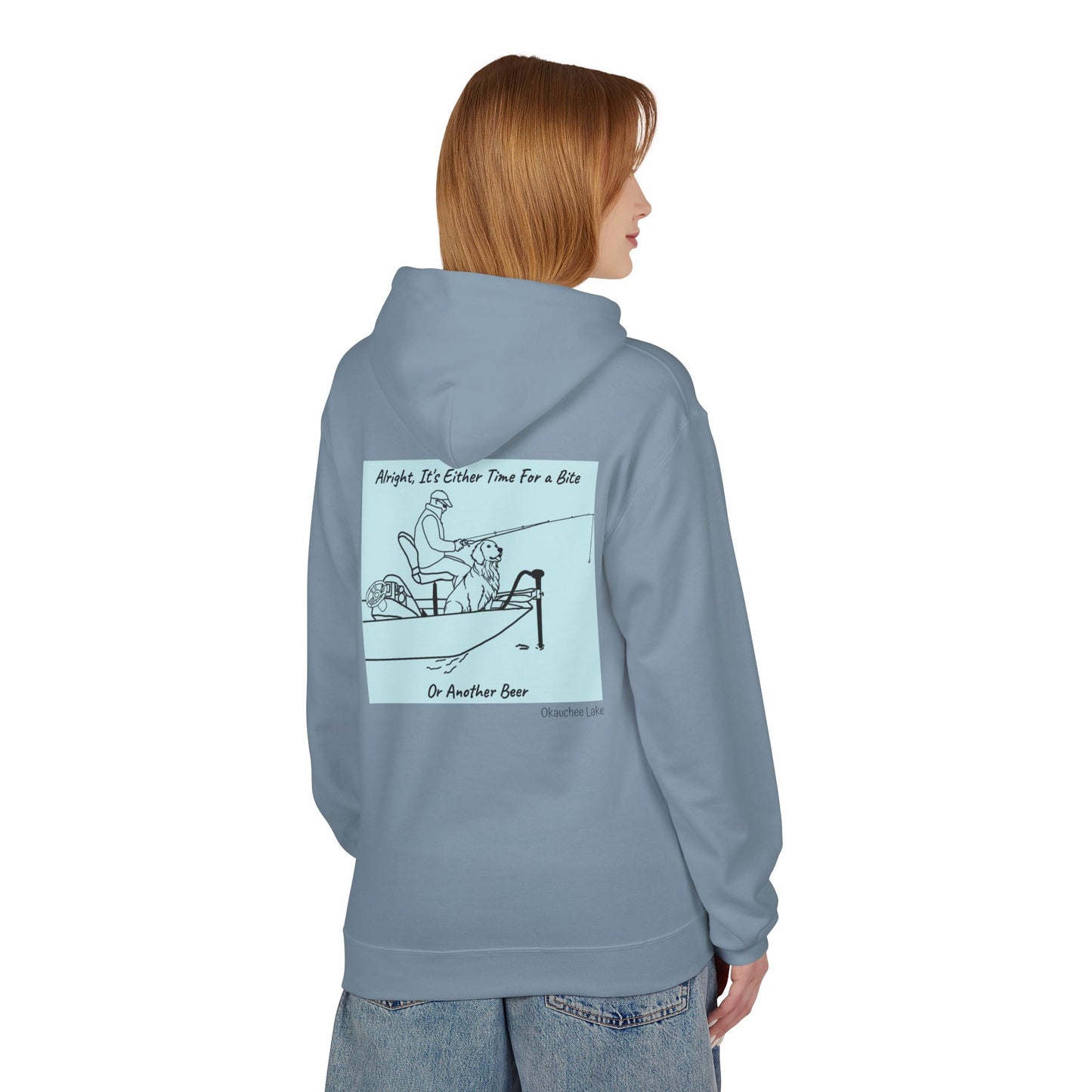 Bite or Beer Fishing, Golden retriever Kayak Dog Midweight Travel Hoodie - Softstyle Gildan