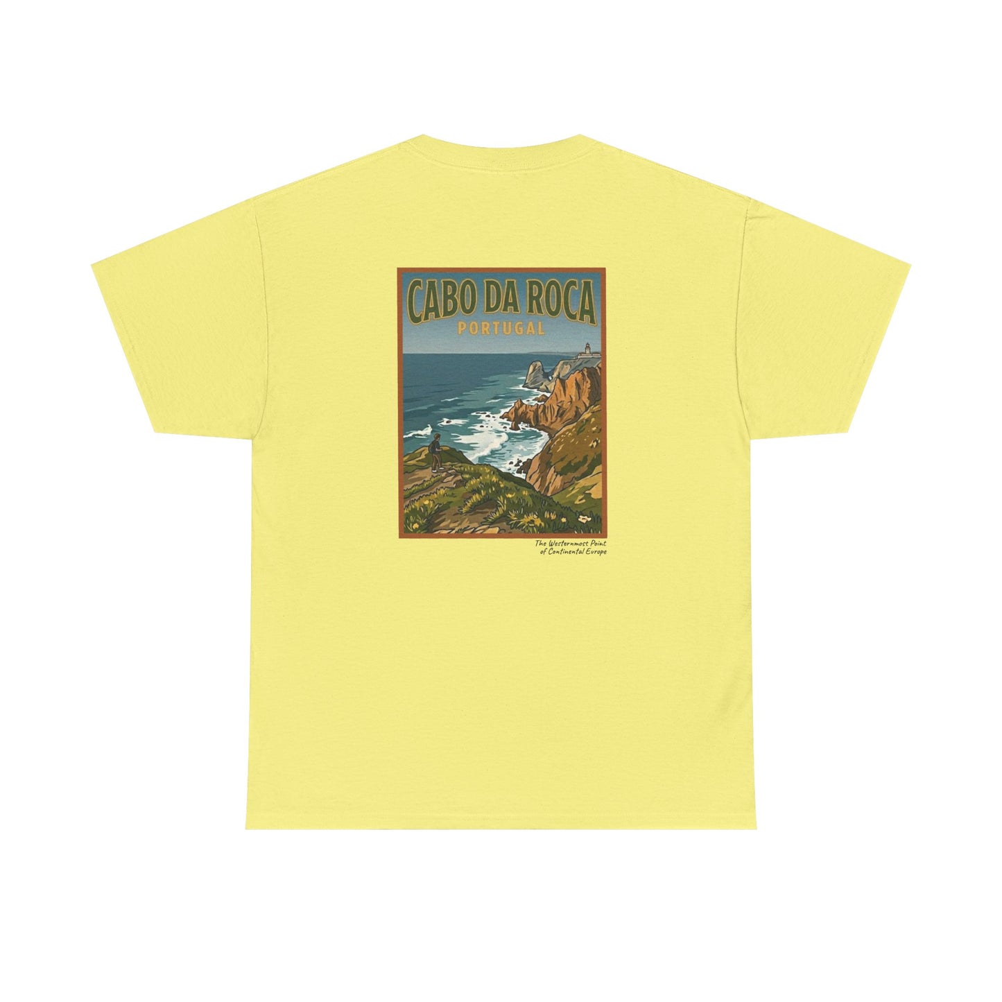 Cabo do Roca with coordinates - 4 panel front - Unisex Heavy Cotton Tee