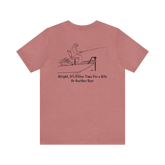 Okauchee Lake, Trolling Motor Fishing Bite or Beer - Unisex Lightweight Short Sleeve Tee