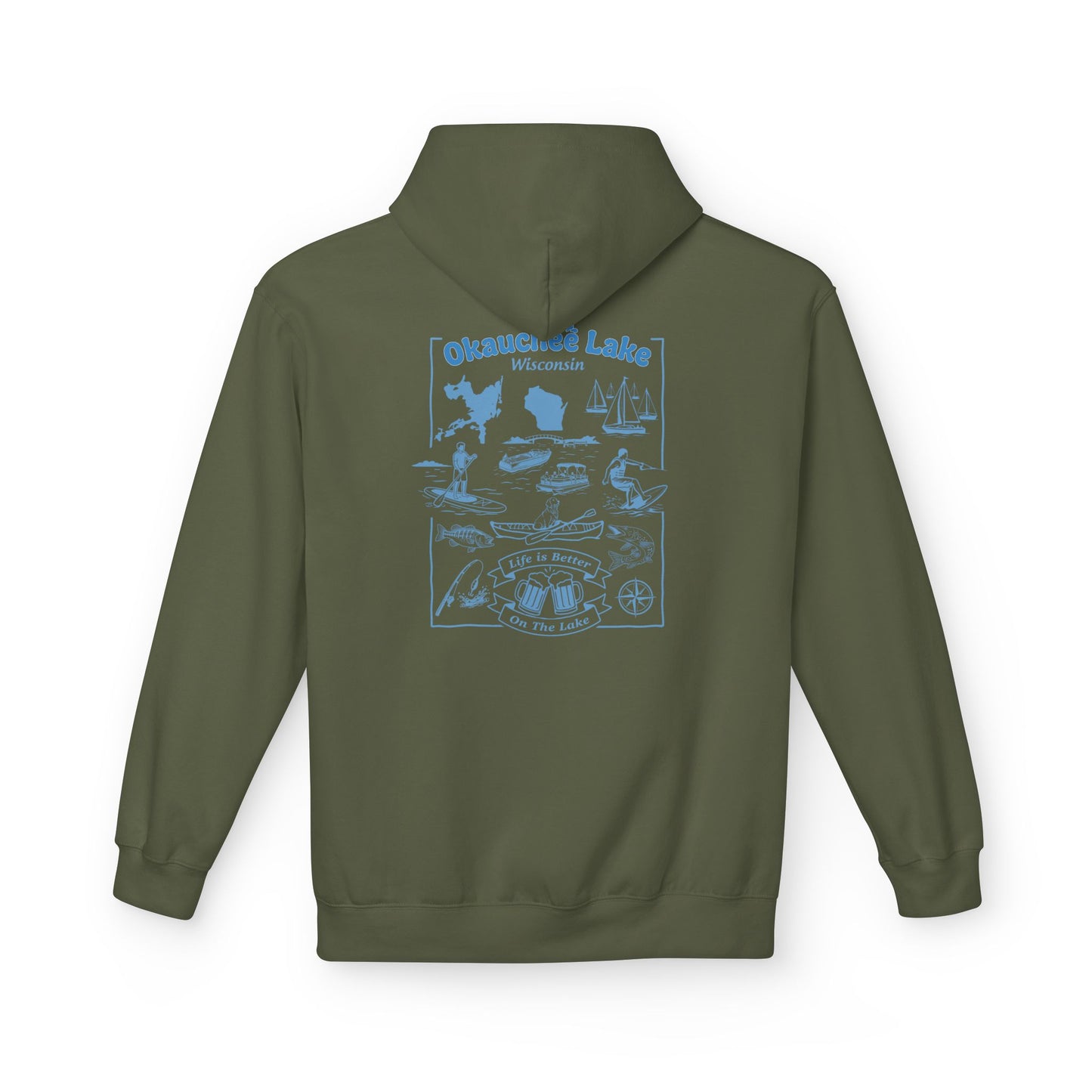 Okauchee Lake Midweight Travel Hoodie -  BD Style #1 (Icons)