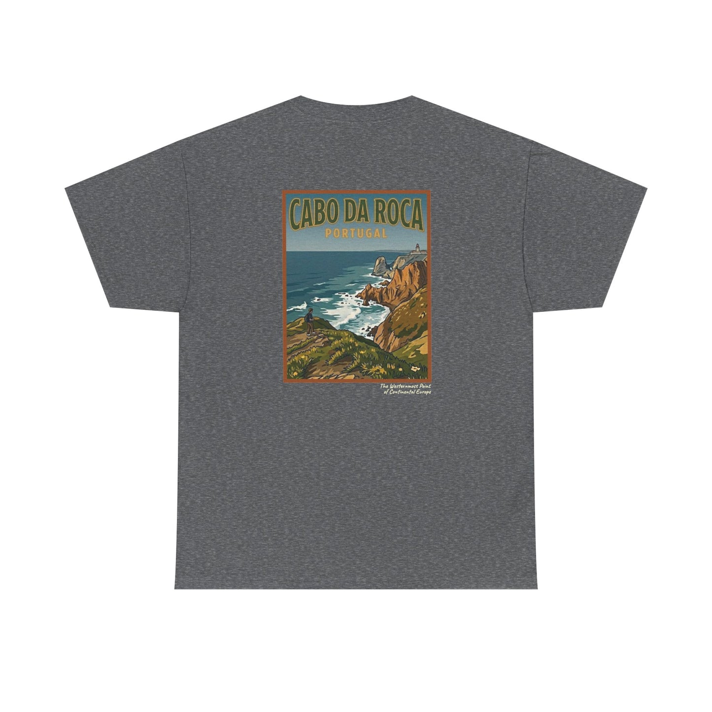 Cabo do Roca with coordinates - 4 panel front - Unisex Heavy Cotton Tee