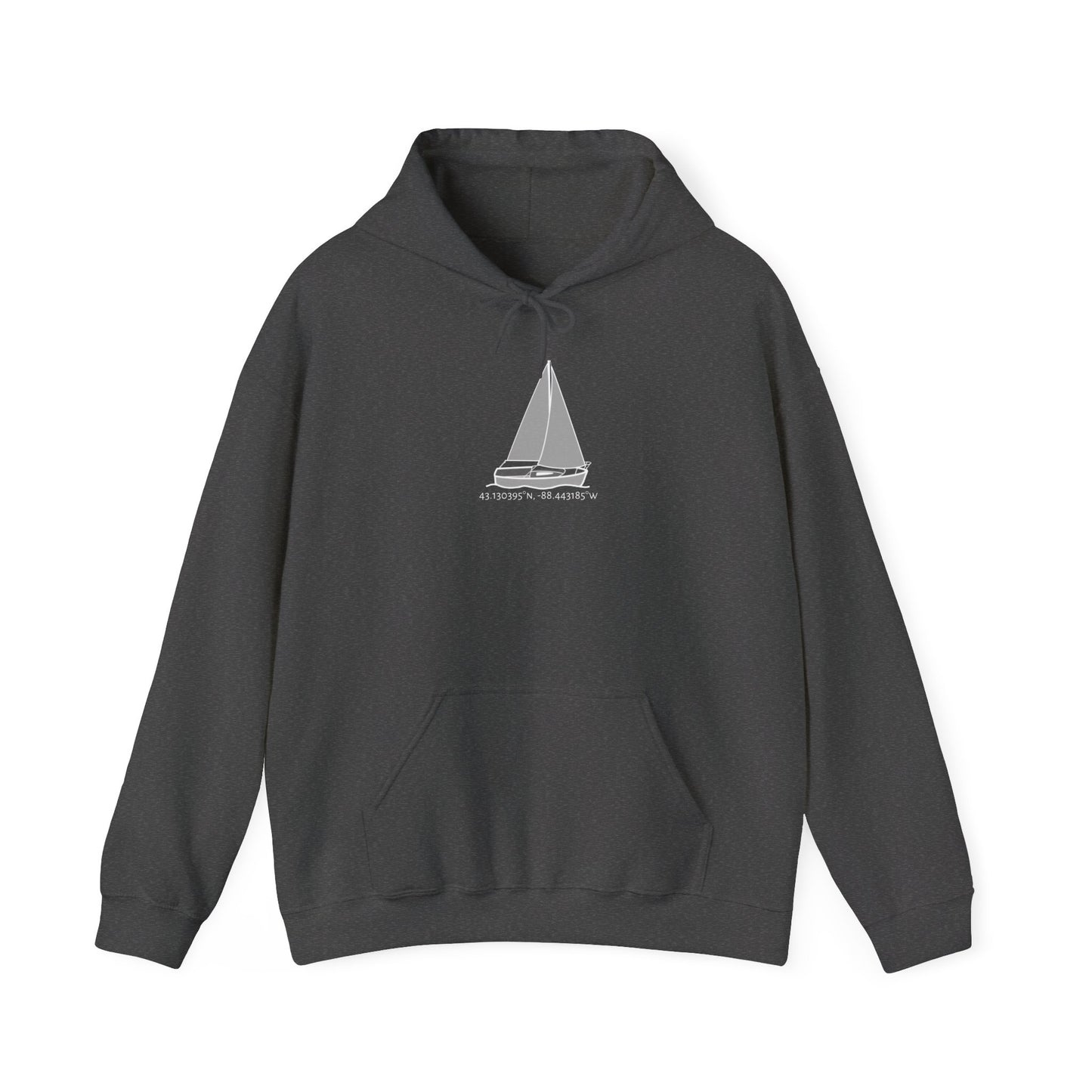 Sailboat Comfort Okauchee Lake Coordinates Unisex Heavy Blend™ Hooded Sweatshirt (G)