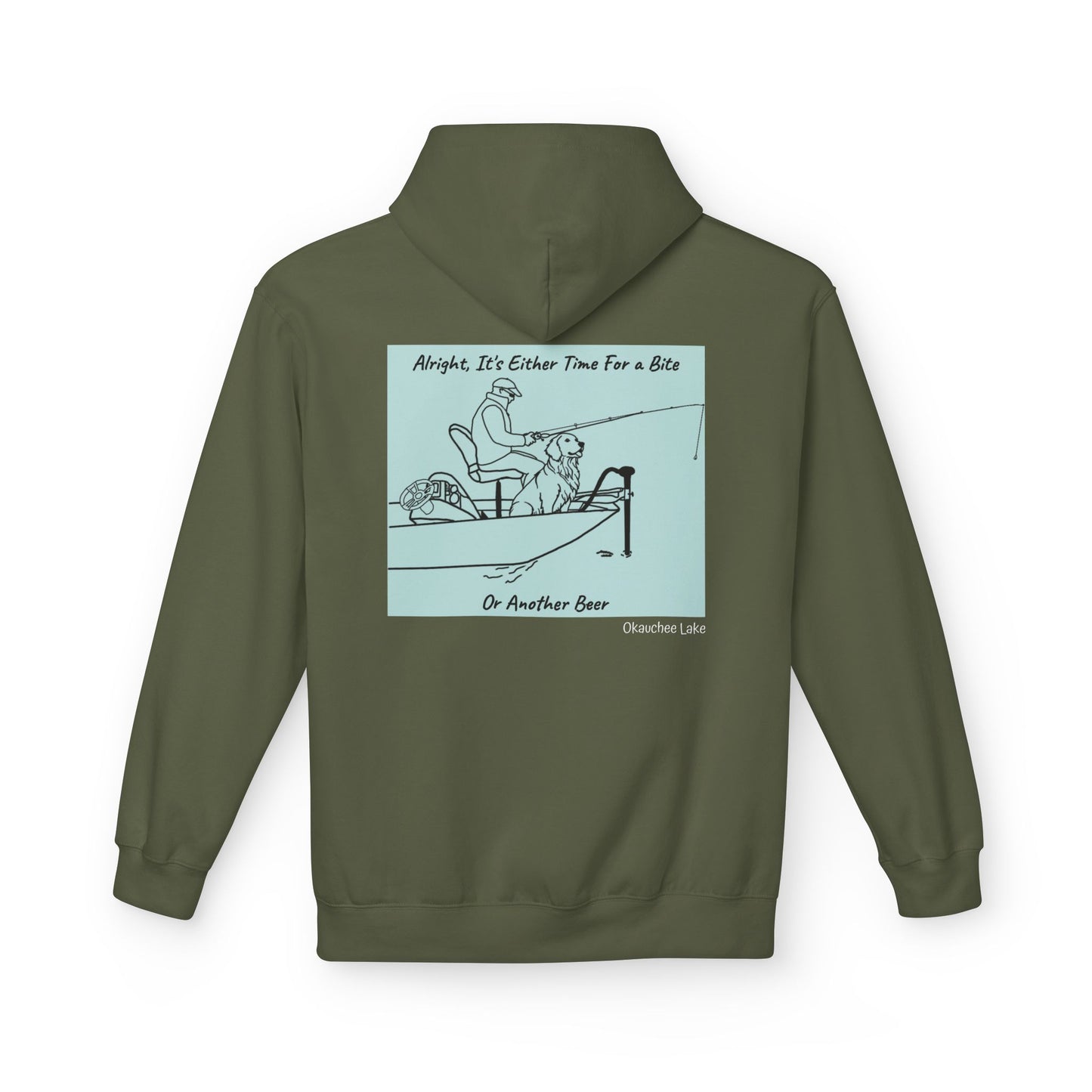 Bite or Beer Fishing, Golden retriever Kayak Dog Midweight Travel Hoodie - Softstyle Gildan