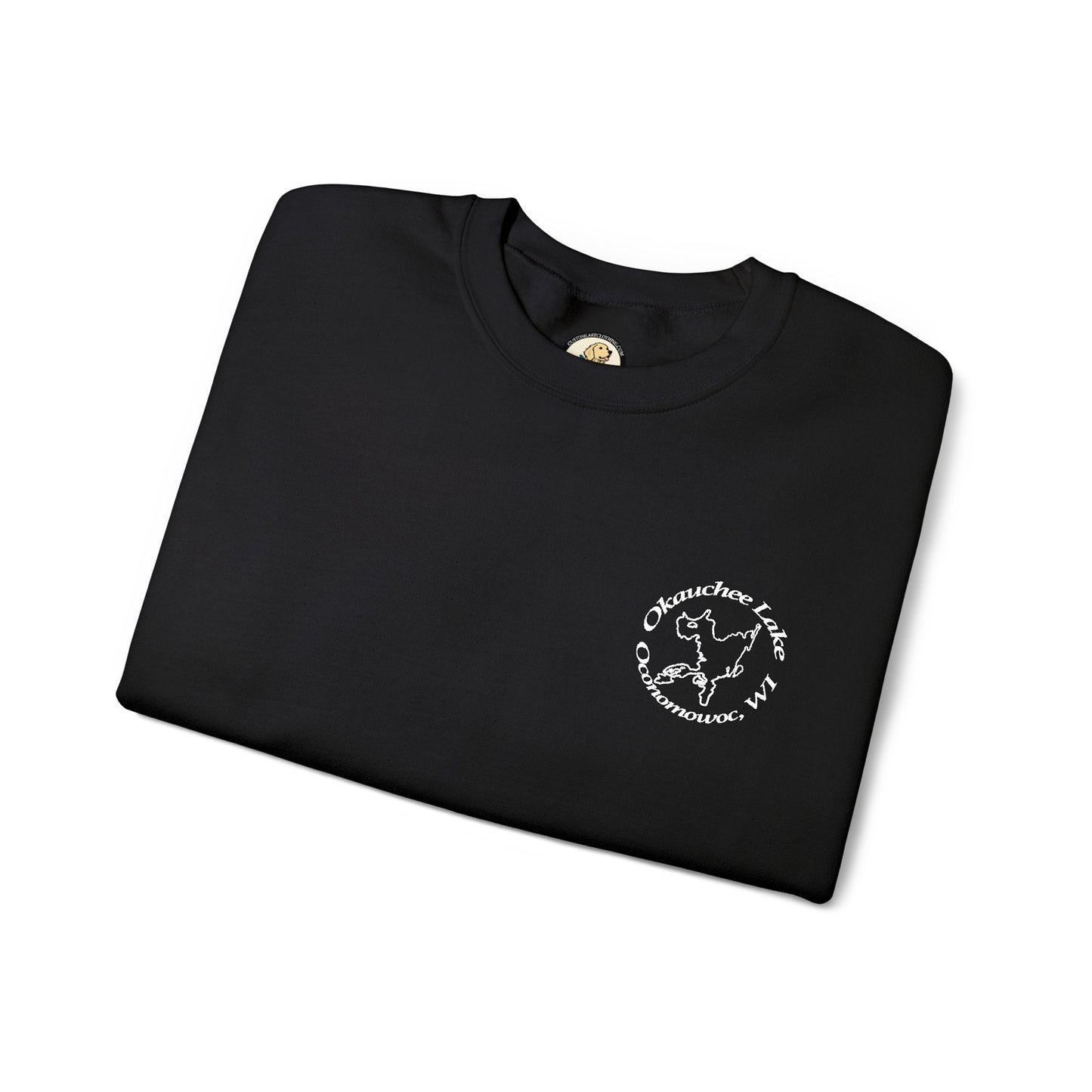 Okauchee Lake Embroidered circle text Oconomowoc WI Unisex Heavy Blend™ Crewneck Sweatshirt