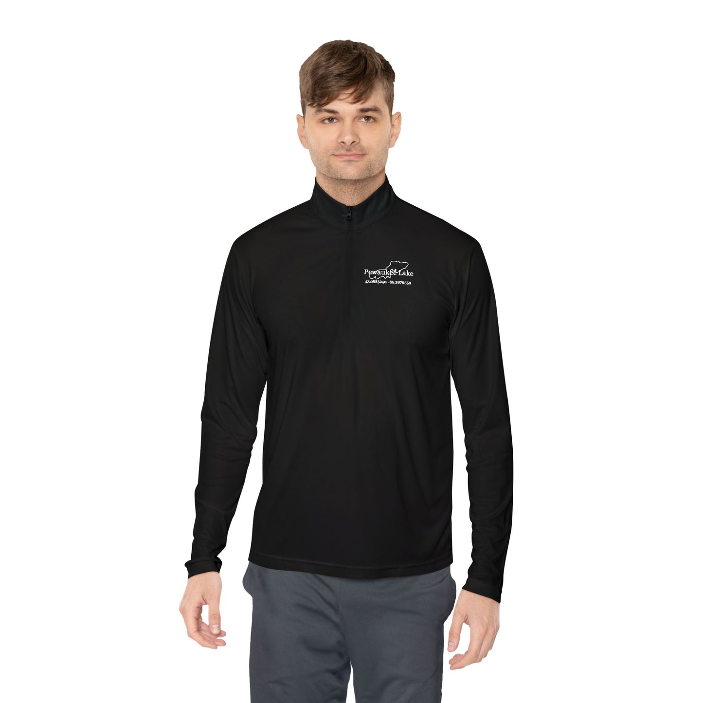 Pewaukee lake Name and CoordsUnisex Quarter-Zip Pullover