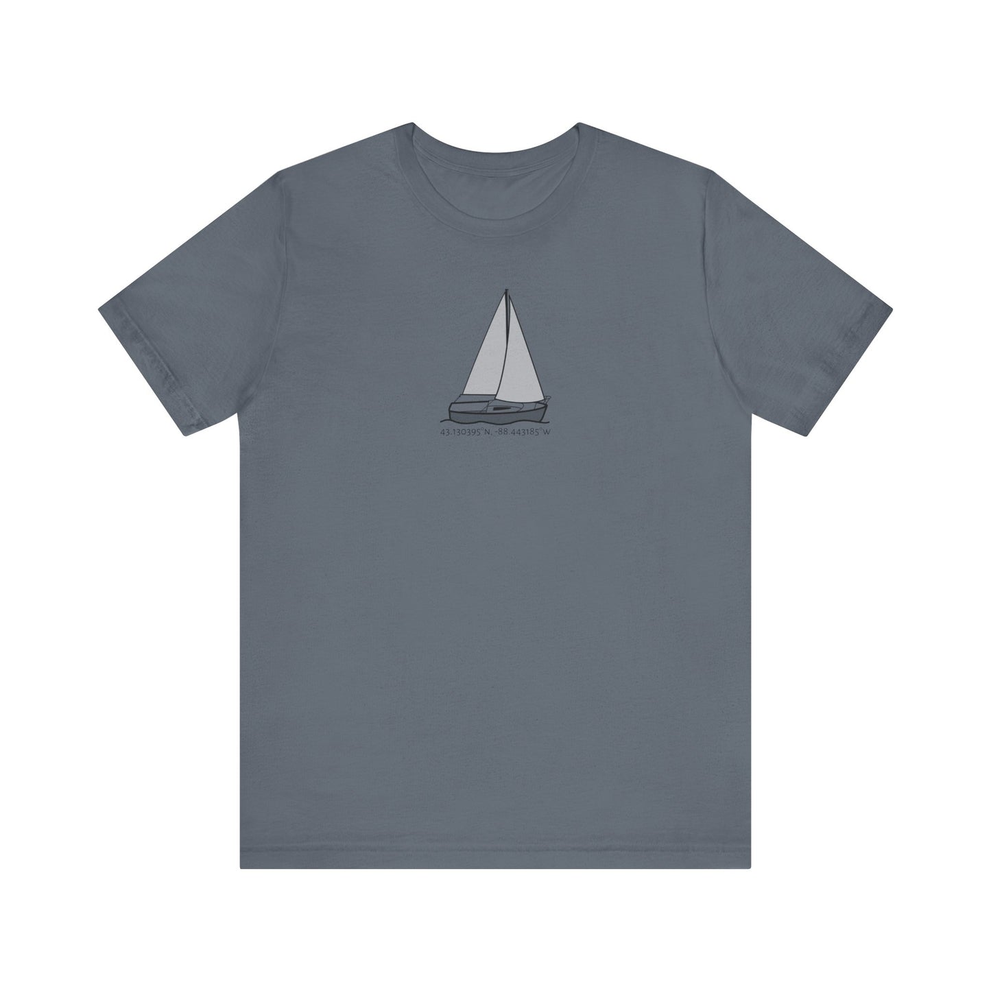 Sailboat Comfort Okauchee Lake Coordinates Unisex Lightweight Short Sleeve Tee