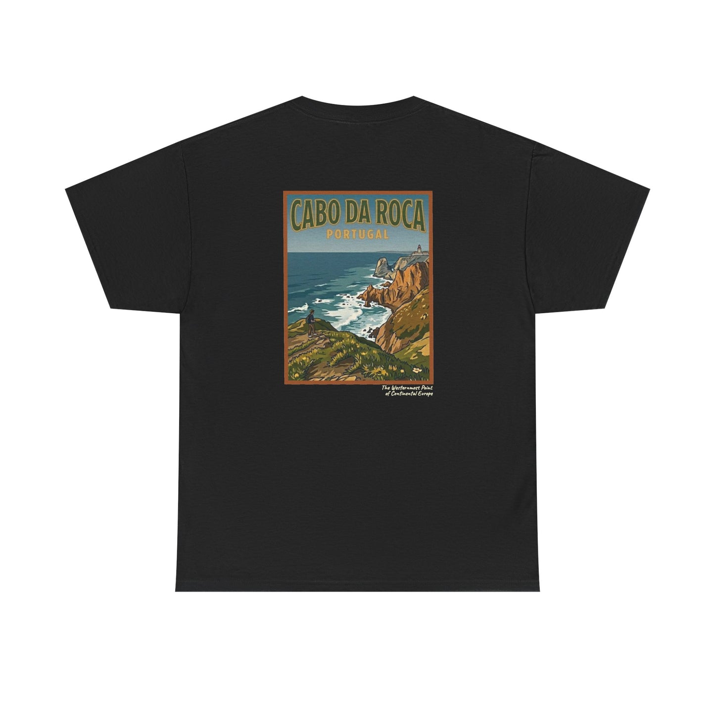 Cabo do Roca with coordinates - 4 panel front - Unisex Heavy Cotton Tee