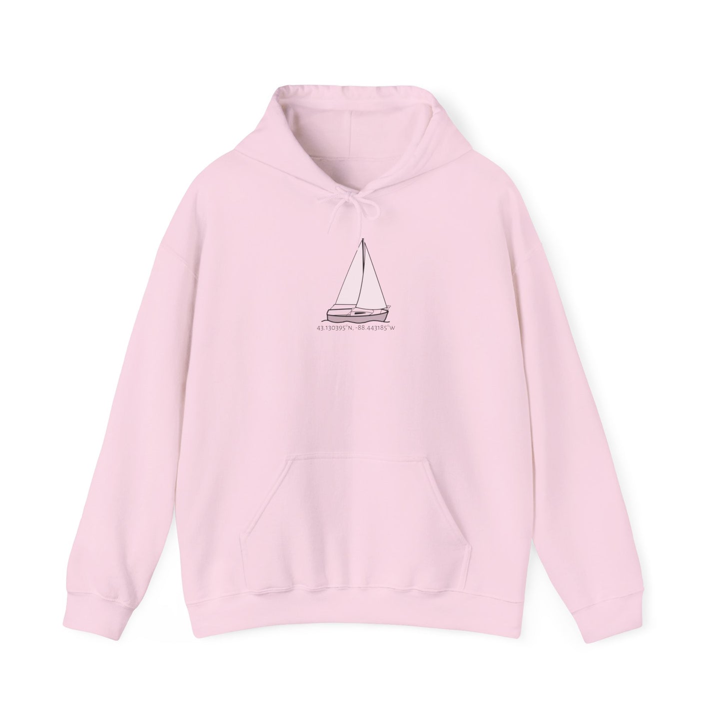 Sailboat Comfort Okauchee Lake Coordinates Unisex Heavy Blend™ Hooded Sweatshirt (G)