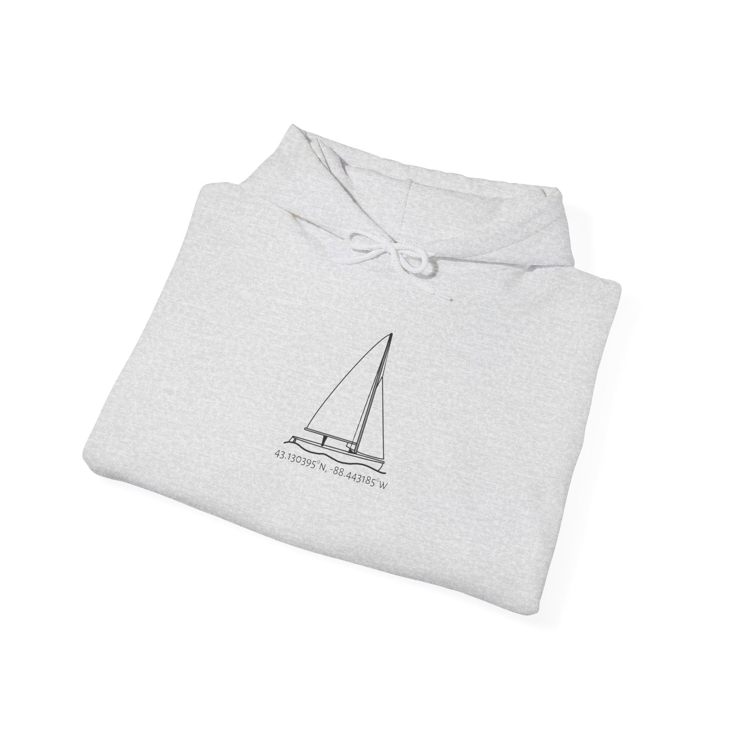 Sailboat 470 Model Type Okauchee Lake Coordinates Unisex Heavy Blend™ Hooded Sweatshirt