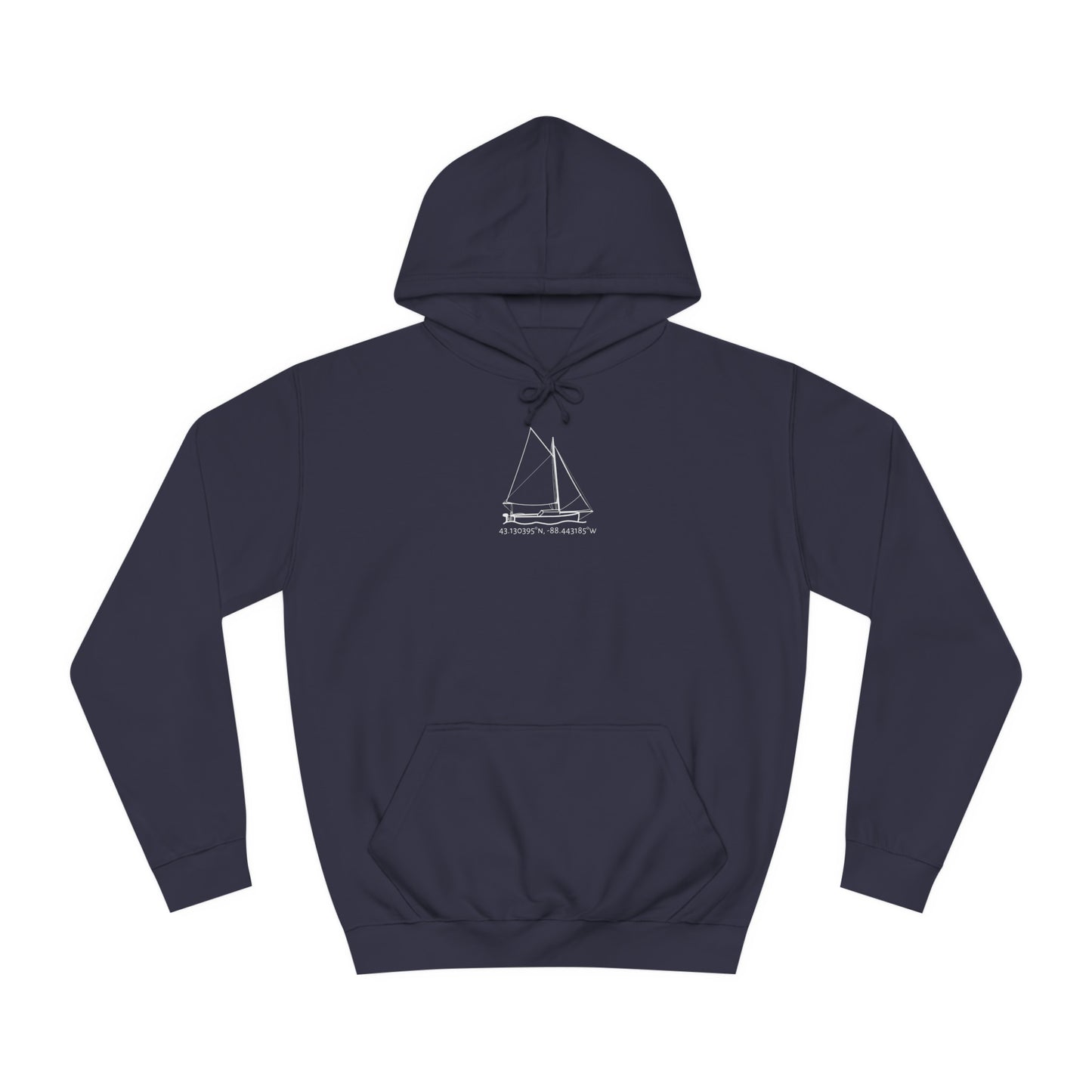 Sailboat With Motor Okauchee Lake Coordinates - Medium Weight Hoodie