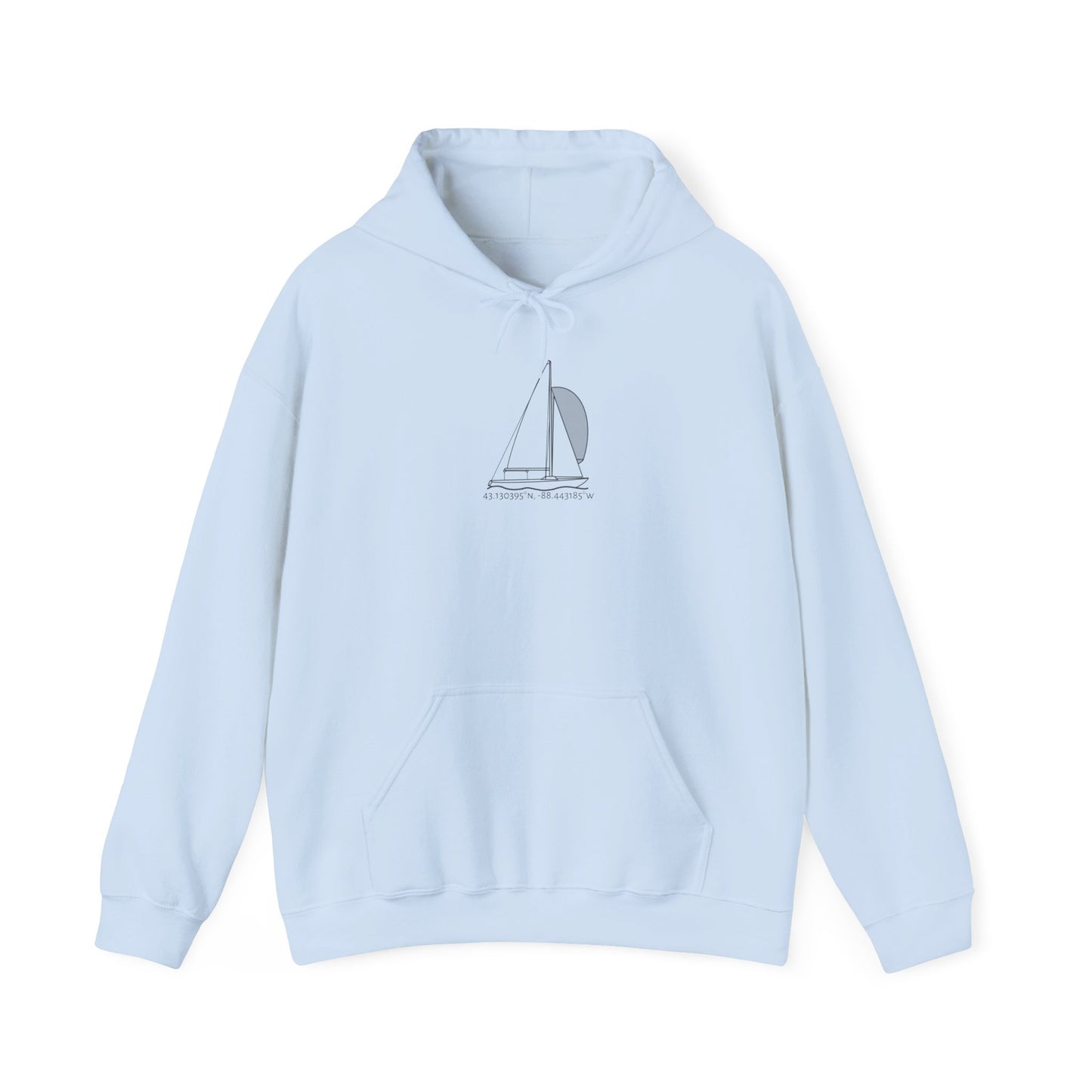 Sailboat Yngling Model Type Okauchee Lake Coordinates Unisex Heavy Blend™ Hooded Sweatshirt