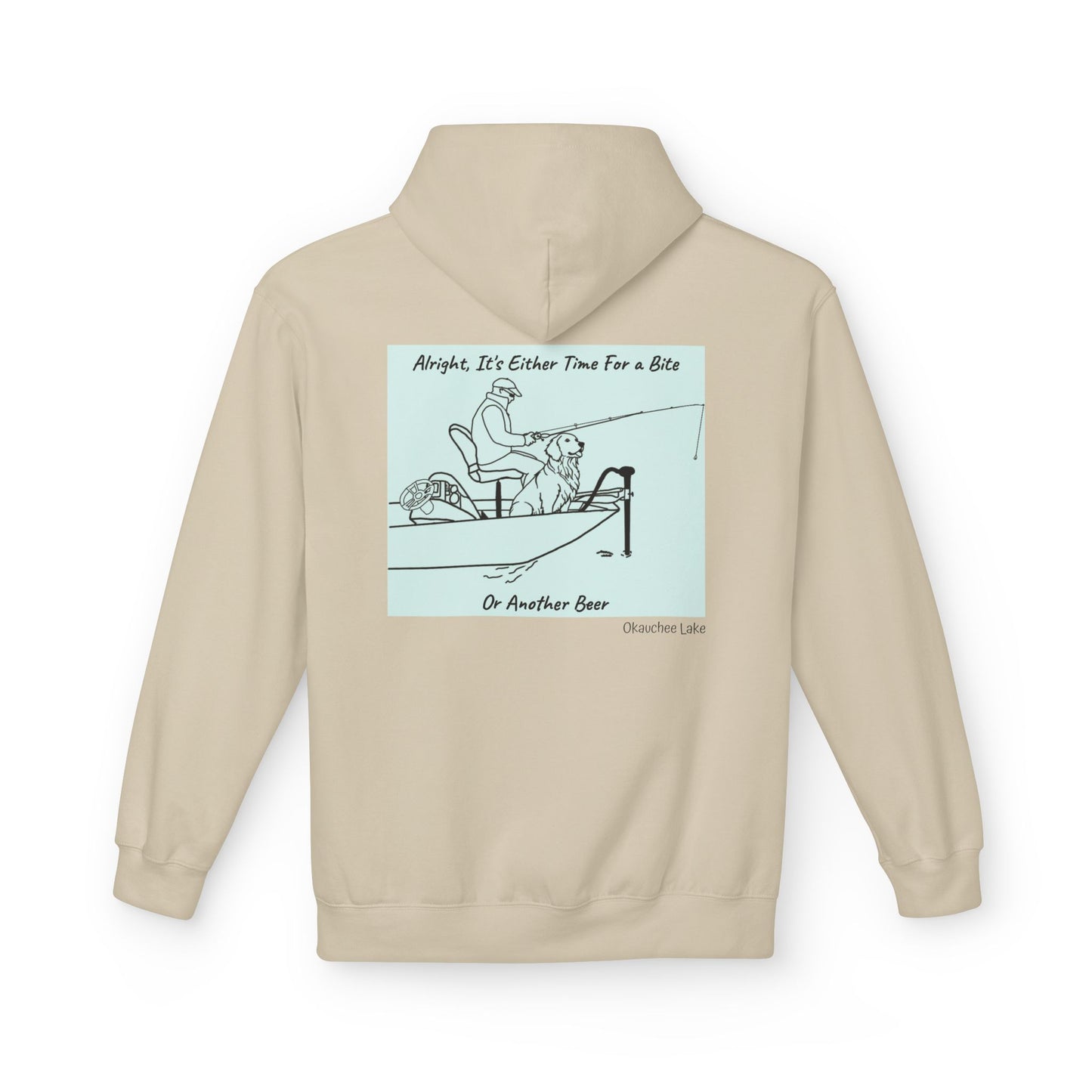 Bite or Beer Fishing, Golden retriever Kayak Dog Midweight Travel Hoodie - Softstyle Gildan