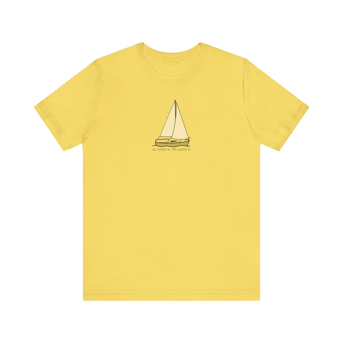 Sailboat Comfort Okauchee Lake Coordinates Unisex Lightweight Short Sleeve Tee