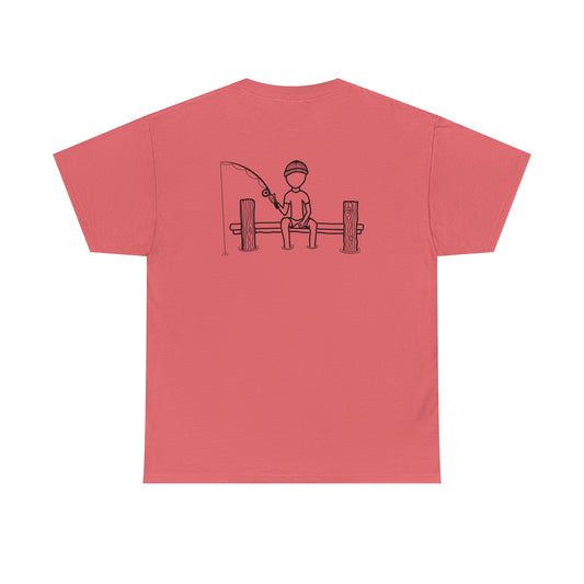 Okauchee Lake, Fishing Off Dock - Unisex Heavyweight Short Sleeve Tee