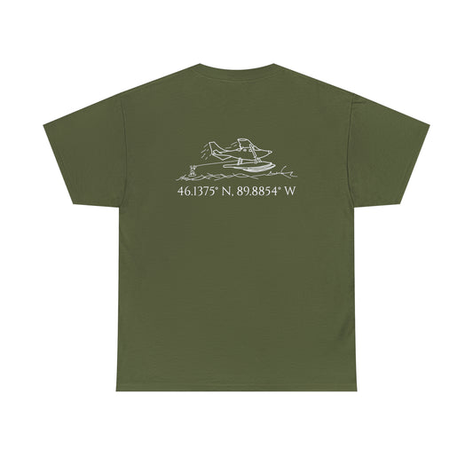 Manitowish Waters Float Plane and Coordinates - Unisex Heavyweight Short Sleeve Tee