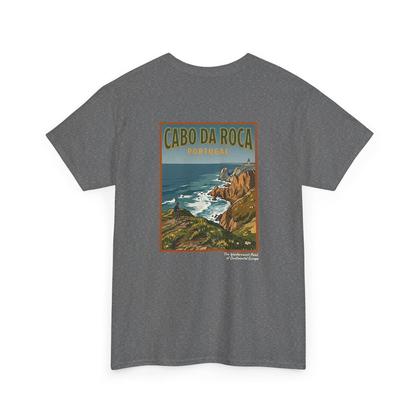 Cabo do Roca with coordinates - 4 panel front - Unisex Heavy Cotton Tee