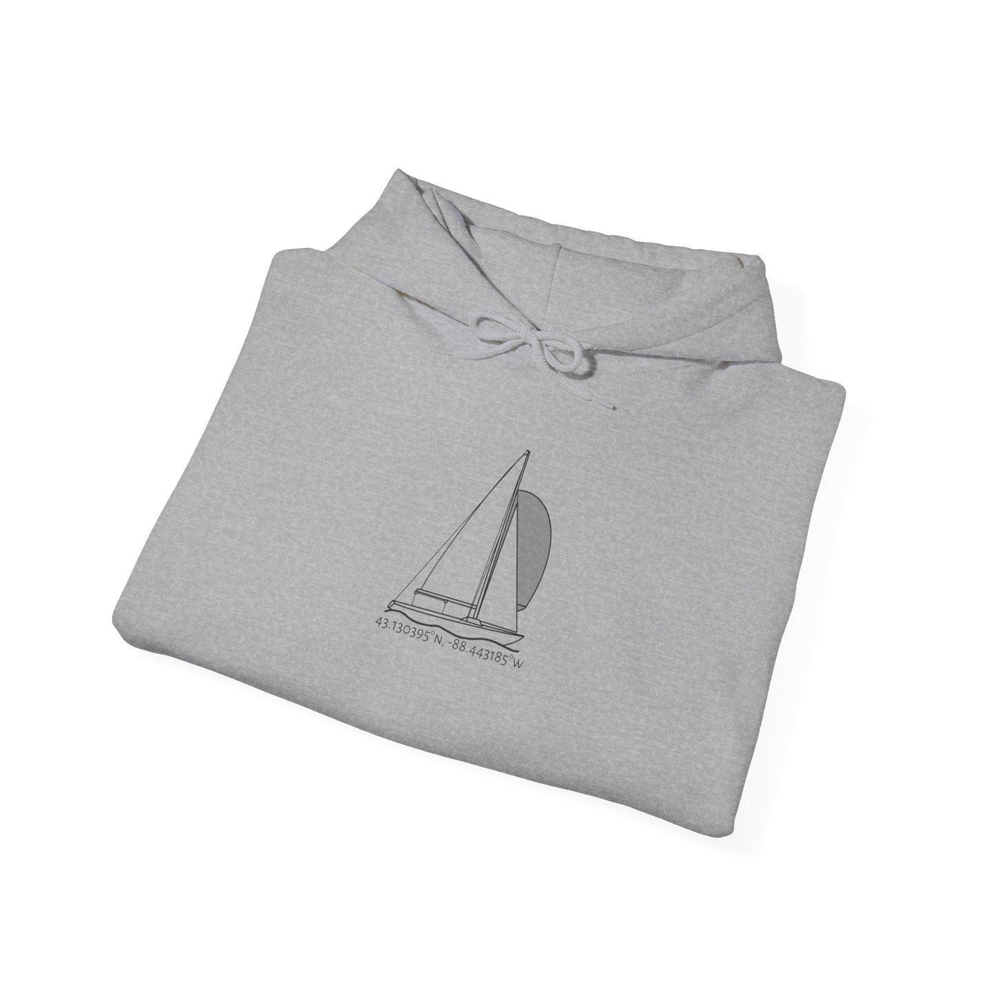 Sailboat Yngling Model Type Okauchee Lake Coordinates Unisex Heavy Blend™ Hooded Sweatshirt