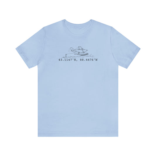 Okauchee Lake, Float Plane Front- Unisex Lightweight Short Sleeve Tee