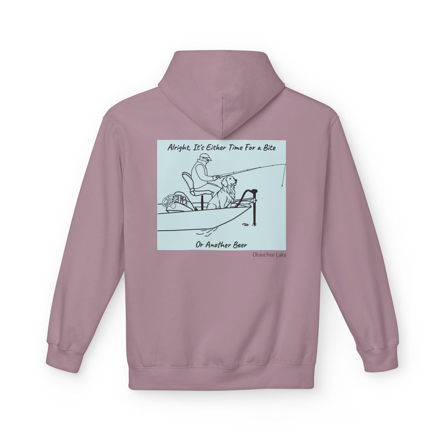 Bite or Beer Fishing, Golden retriever Kayak Dog Midweight Travel Hoodie - Softstyle Gildan