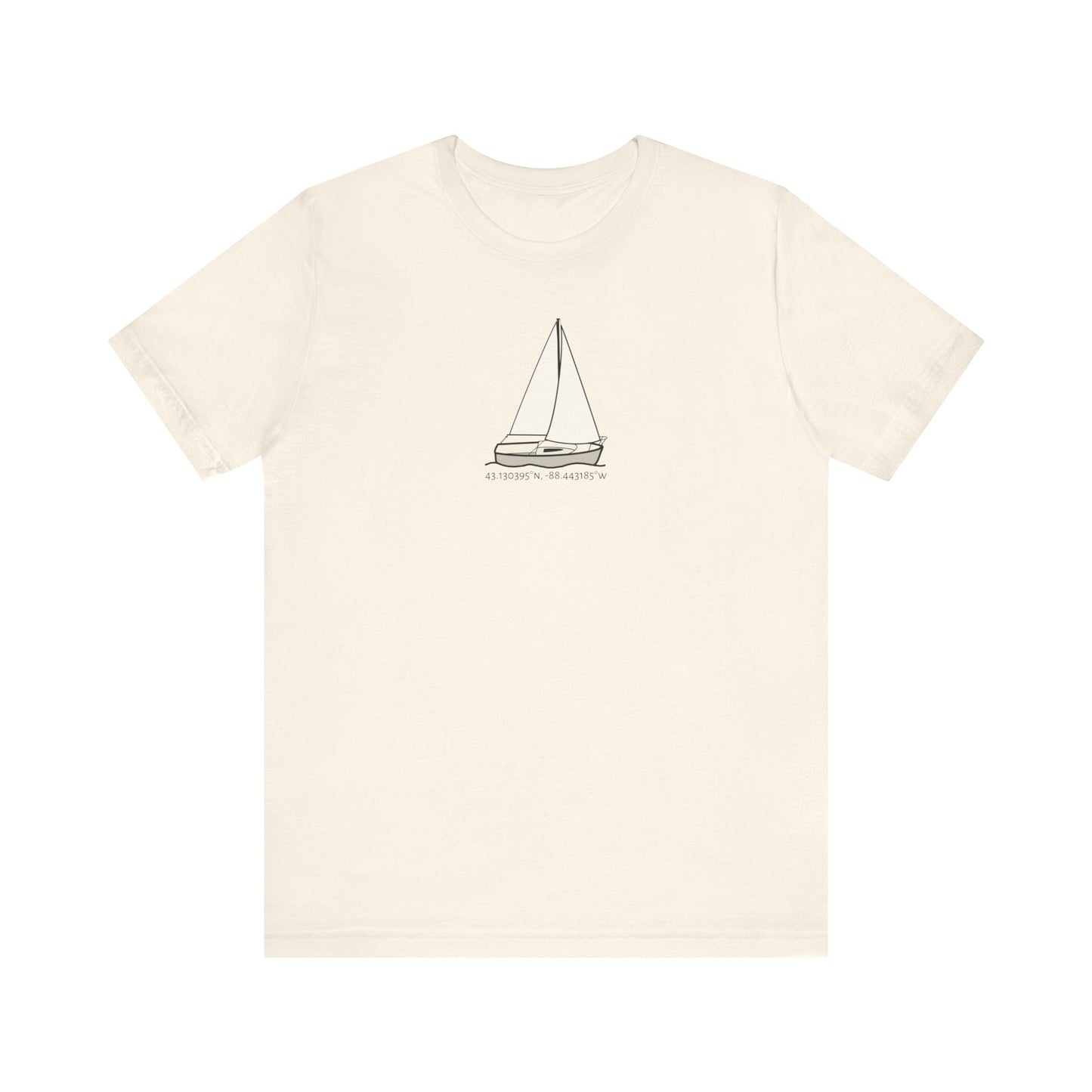 Sailboat Comfort Okauchee Lake Coordinates Unisex Lightweight Short Sleeve Tee