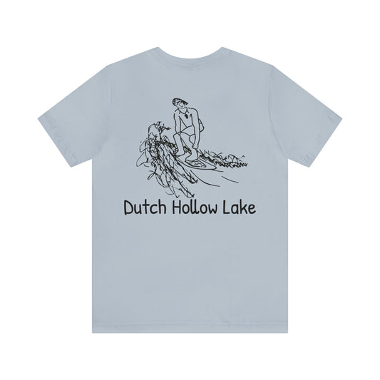 Dutch Hollow Lake, Bottle Front & Surfing Sketch - Unisex Lightweight Short Sleeve Tee