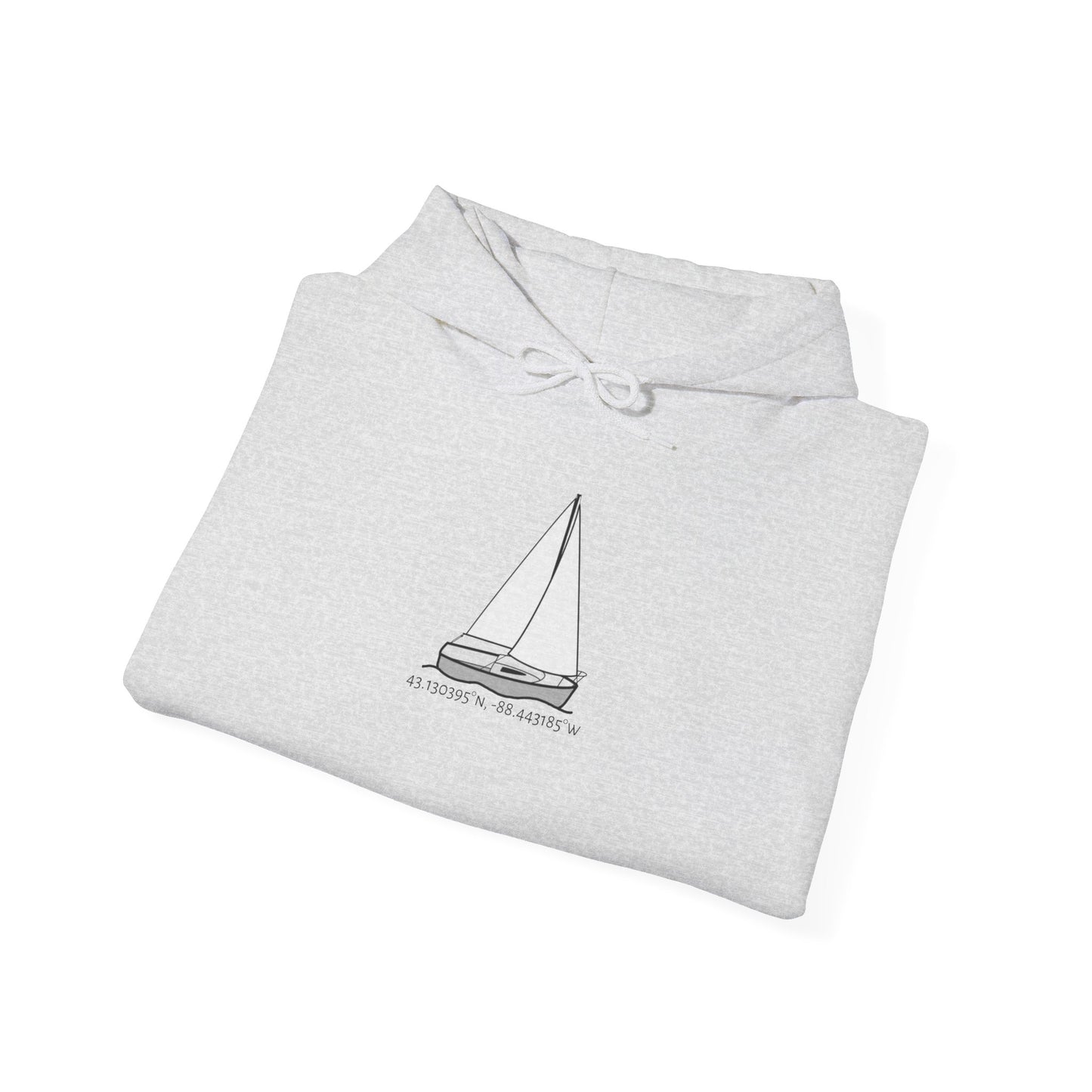 Sailboat Comfort Okauchee Lake Coordinates Unisex Heavy Blend™ Hooded Sweatshirt (G)