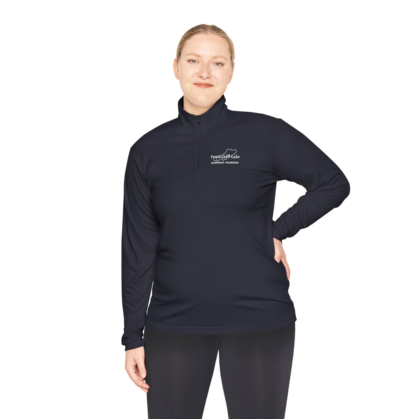 Pewaukee lake Name and CoordsUnisex Quarter-Zip Pullover