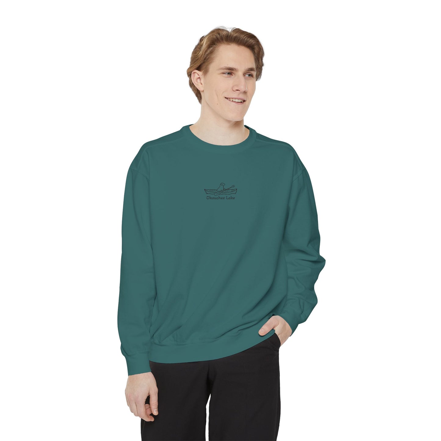 Kayak Dog Lab Embroidered Crewneck Sweatshirt - Comfort Colors