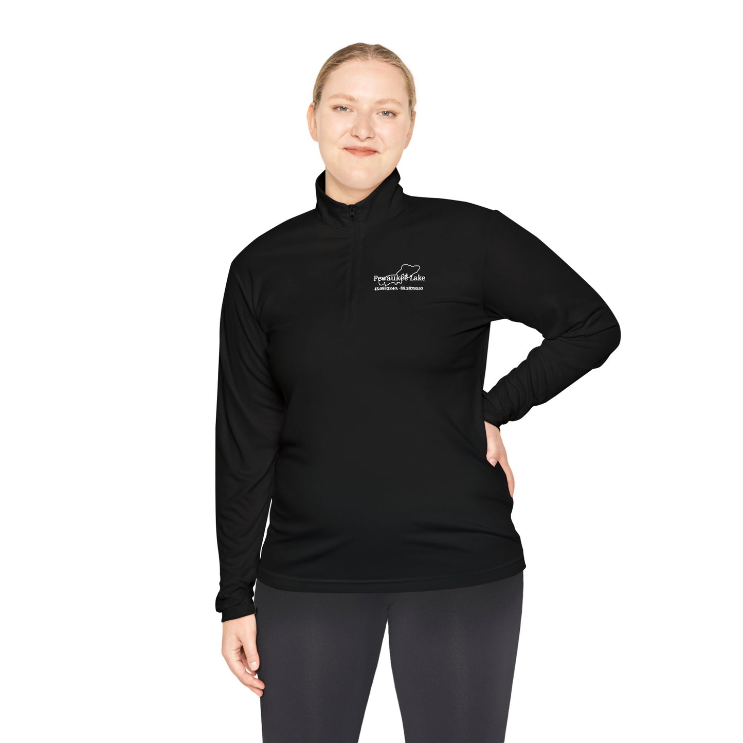 Pewaukee lake Name and CoordsUnisex Quarter-Zip Pullover