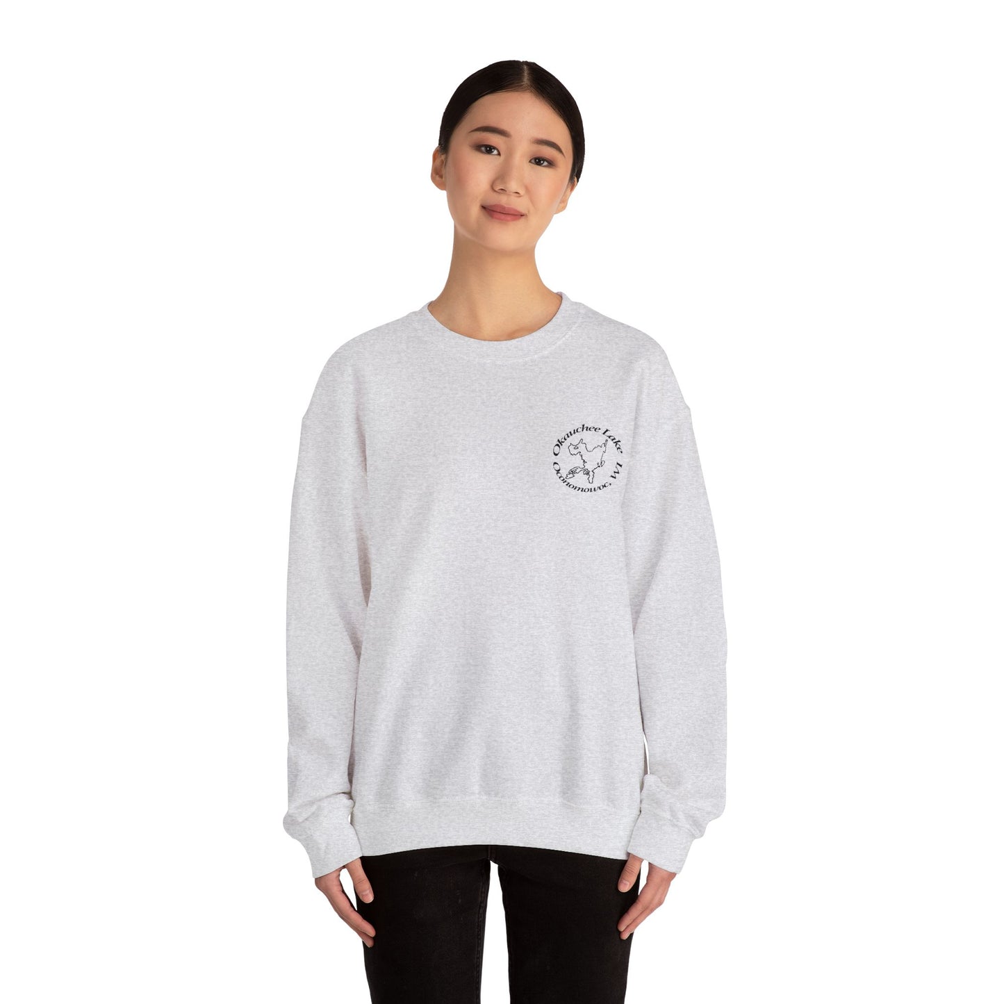 Okauchee Lake Embroidered Circle Text Oconomowoc WIUnisex Heavy Blend™ Crewneck Sweatshirt