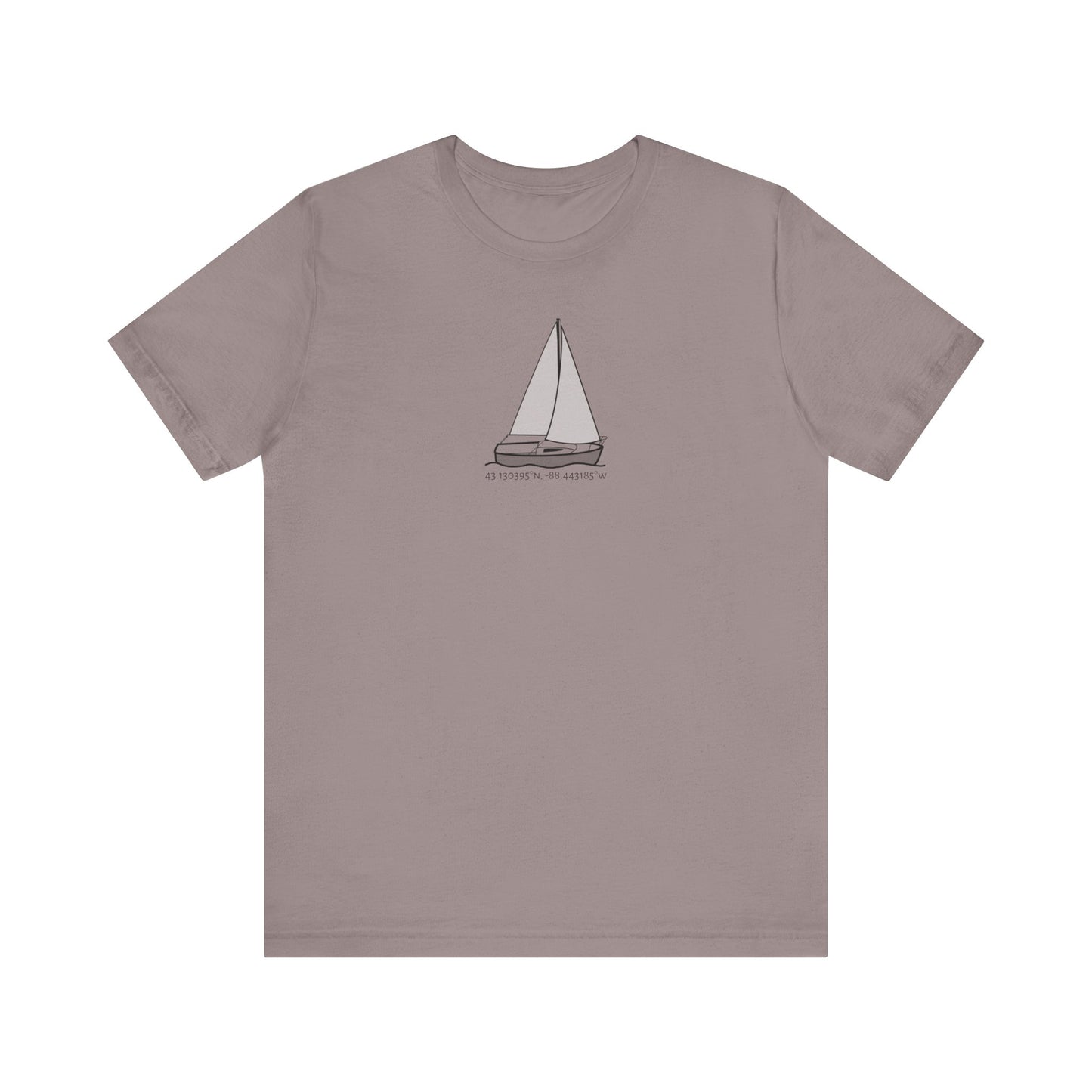 Sailboat Comfort Okauchee Lake Coordinates Unisex Lightweight Short Sleeve Tee