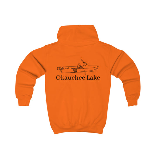 Boys Fishing Small Boat - Okauchee Lake Kids Hoodie