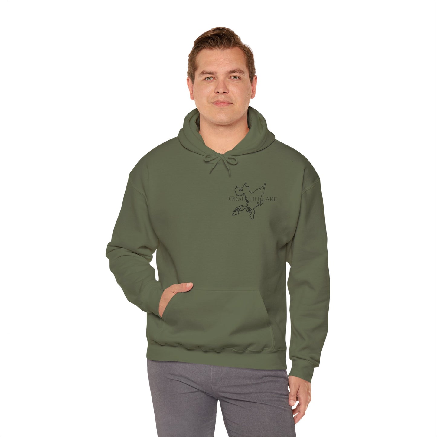 Trolling Motor Fishing, Bite or Beer - Okauchee Lake Unisex Heavy Blend Hooded Sweatshirt