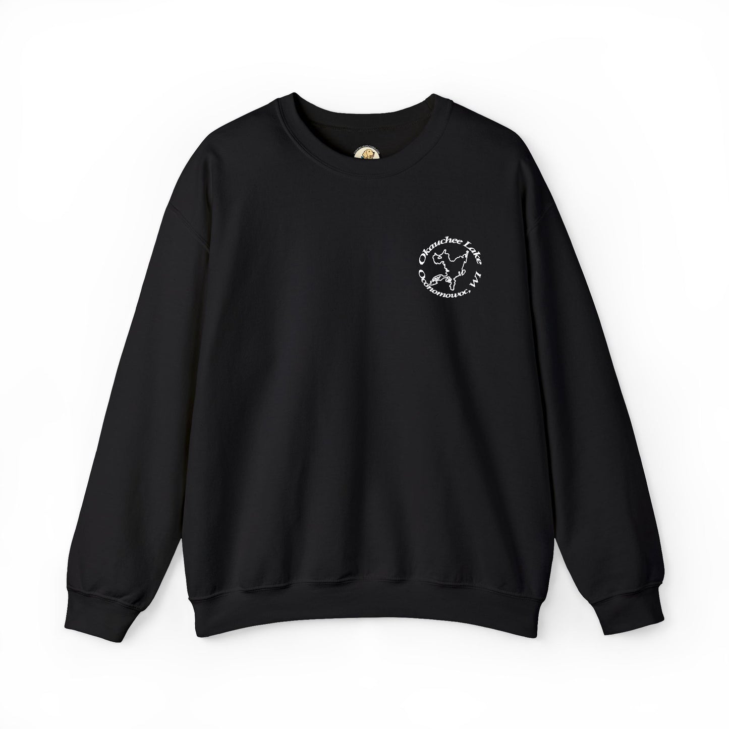 Okauchee Lake Embroidered circle text Oconomowoc WI Unisex Heavy Blend™ Crewneck Sweatshirt