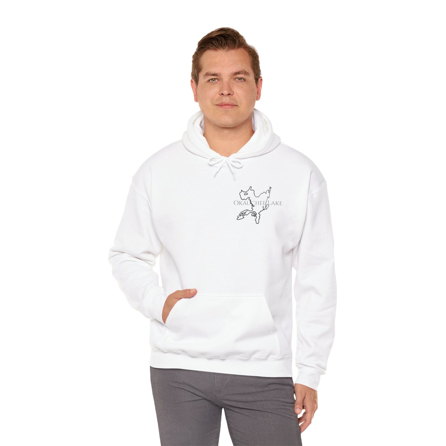 Trolling Motor Fishing, Bite or Beer - Okauchee Lake Unisex Heavy Blend Hooded Sweatshirt