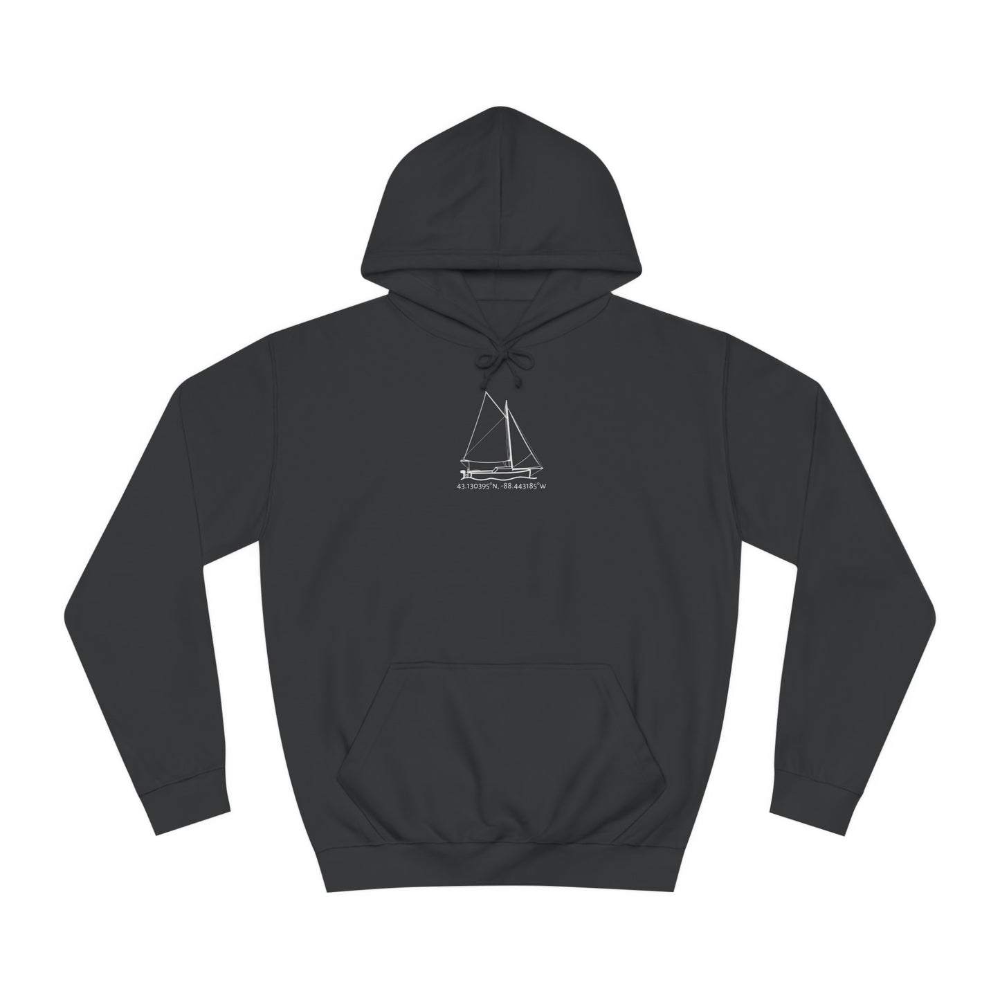 Sailboat With Motor Okauchee Lake Coordinates - Medium Weight Hoodie