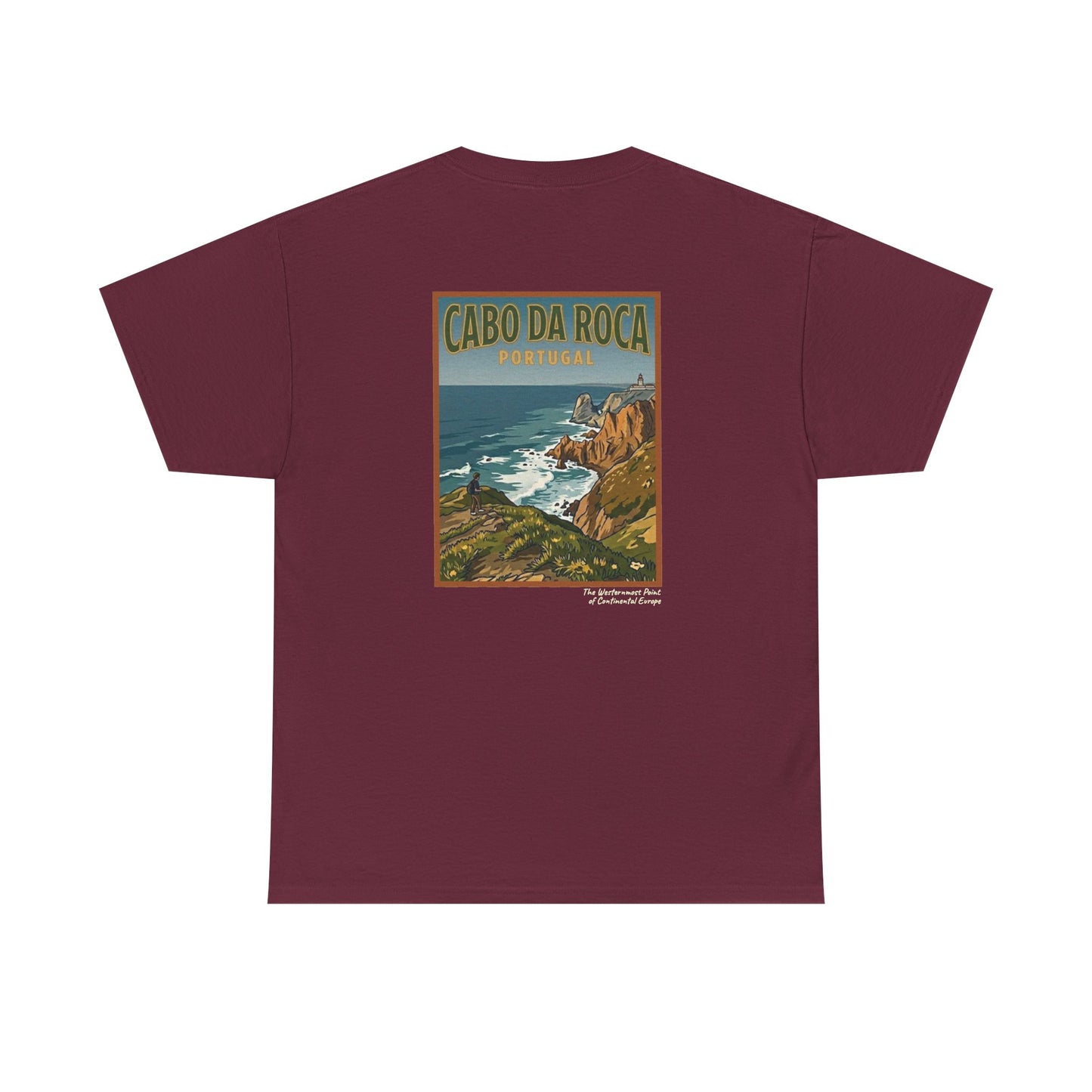Cabo do Roca with coordinates - 4 panel front - Unisex Heavy Cotton Tee