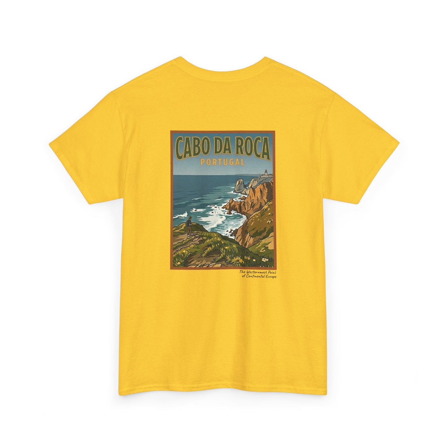 Cabo do Roca with coordinates - 4 panel front - Unisex Heavy Cotton Tee
